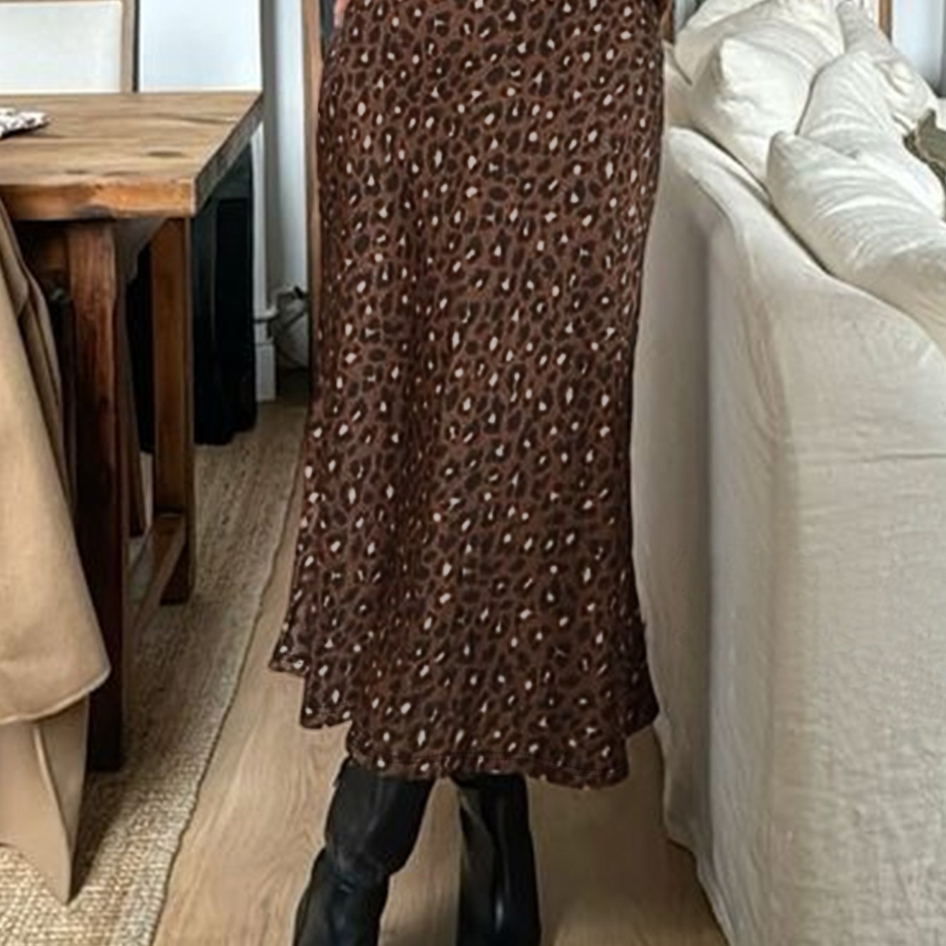 E-shop Herbst Winter Damen Leopard Print Englischer Stil Elegante Französische Mode Halbrock mit Elastischem Bund Geeignet für Damenbekleidung Herbst