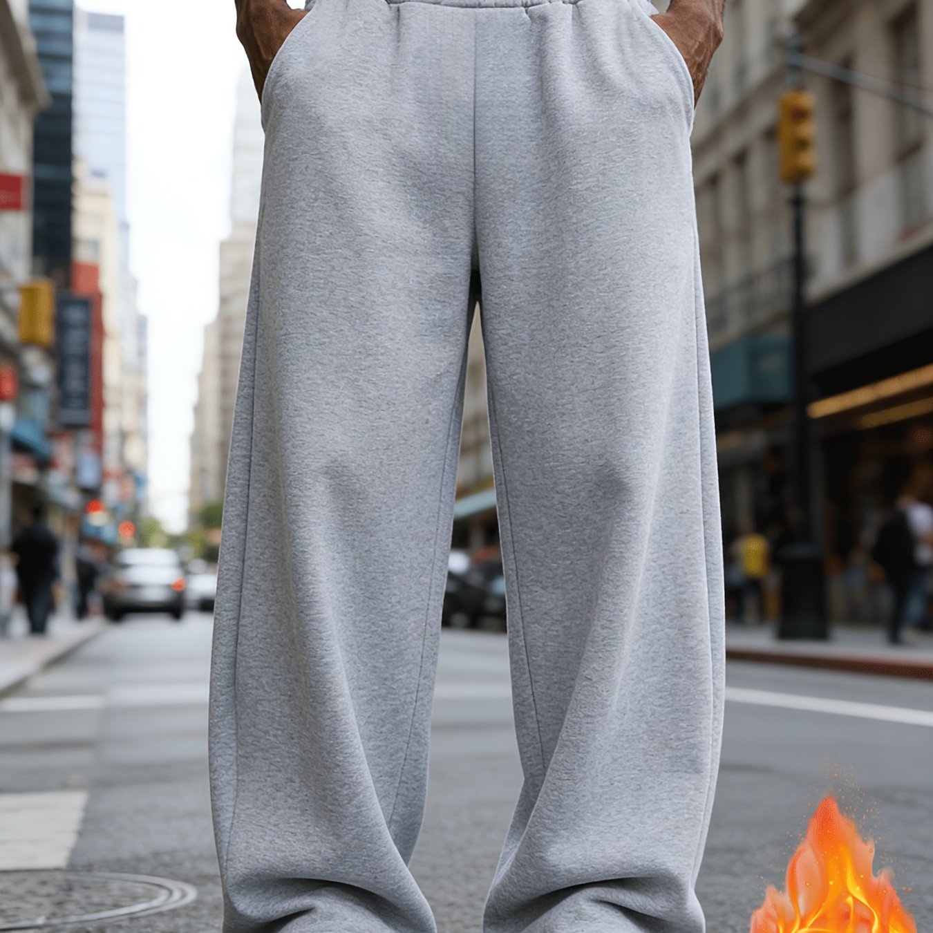 TEMU Men's Casual Athletic Wide-leg Trousers, Long Pants, Loose Fit - Fiber, Jogging Athletic Pants, Streetwear And Outdoor Activities, Fall Winter