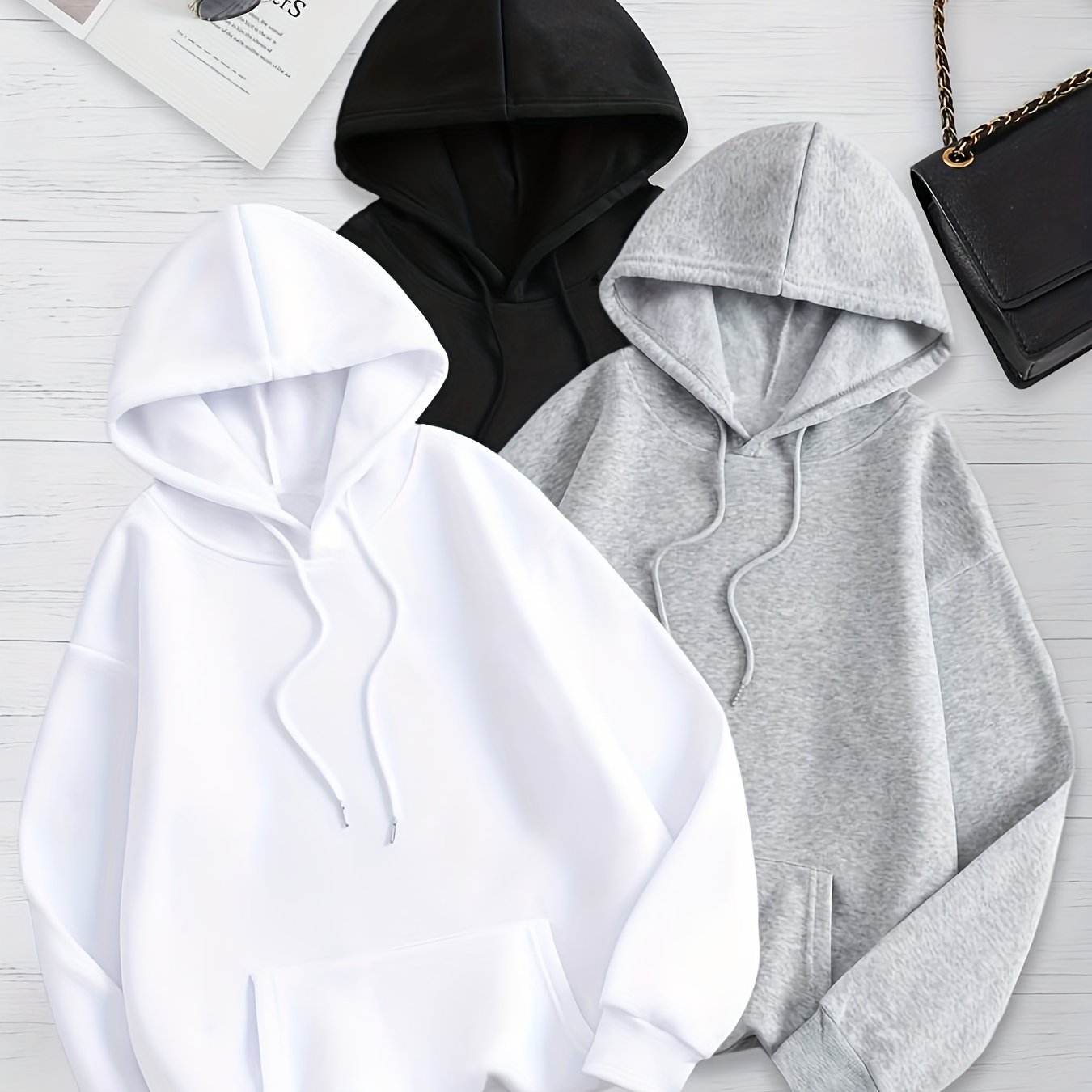 TEMU 3 stuks Dames Casual Kleur Capuchon Truien met Trekkoord, Herfst/Winter