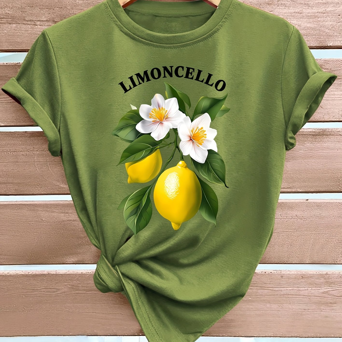 TEMU 1pc Casual Lemon Pattern Plus Size Women's T-shirt | Crew Neck, Medium Stretch Fabric, Multicolor Options For Spring/summer/fall
