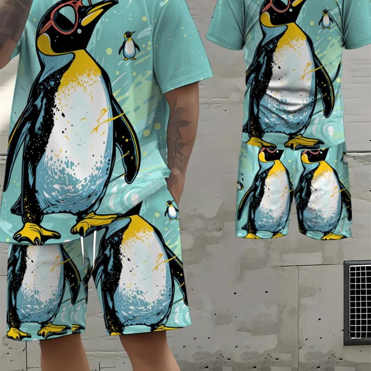 TEMU [new Arrival] Men's Novelty Clothing Set, 2d Cartoon Pattern, Mixed Color, Multiple Sizes, Retro Style, Suitable For Daily &