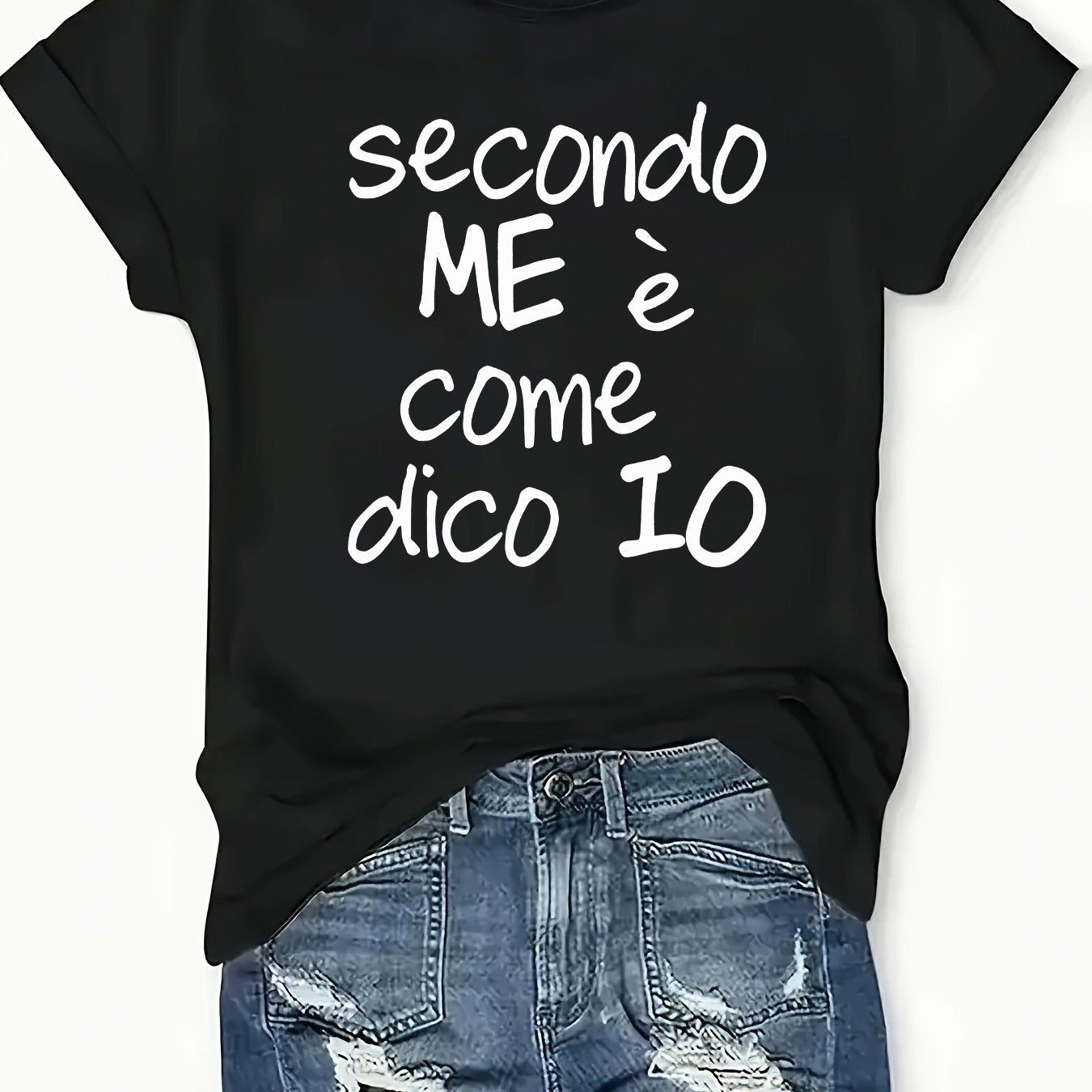 TEMU Maglietta Donna con Stampa Italiana " & Dico Io" - Top Casual a Maniche Corte con Scollo , Italiana, Lavabile in Lavatrice, Abbigliamento Casual