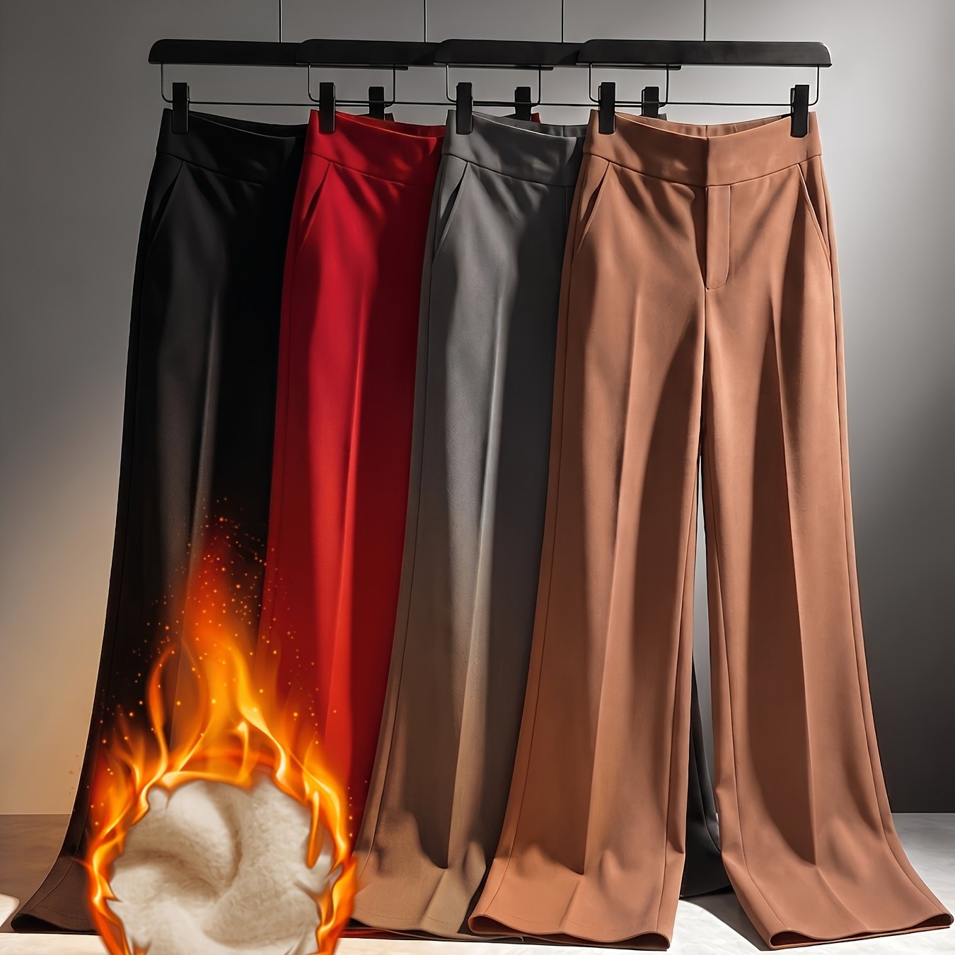 TEMU 4pcs Women's Casual Wide Leg Pants, Lined With Tight Pants, 2027 Suit Trousers, Winter Thick Plush Pants, Autumn And Winter Warm Trousers,