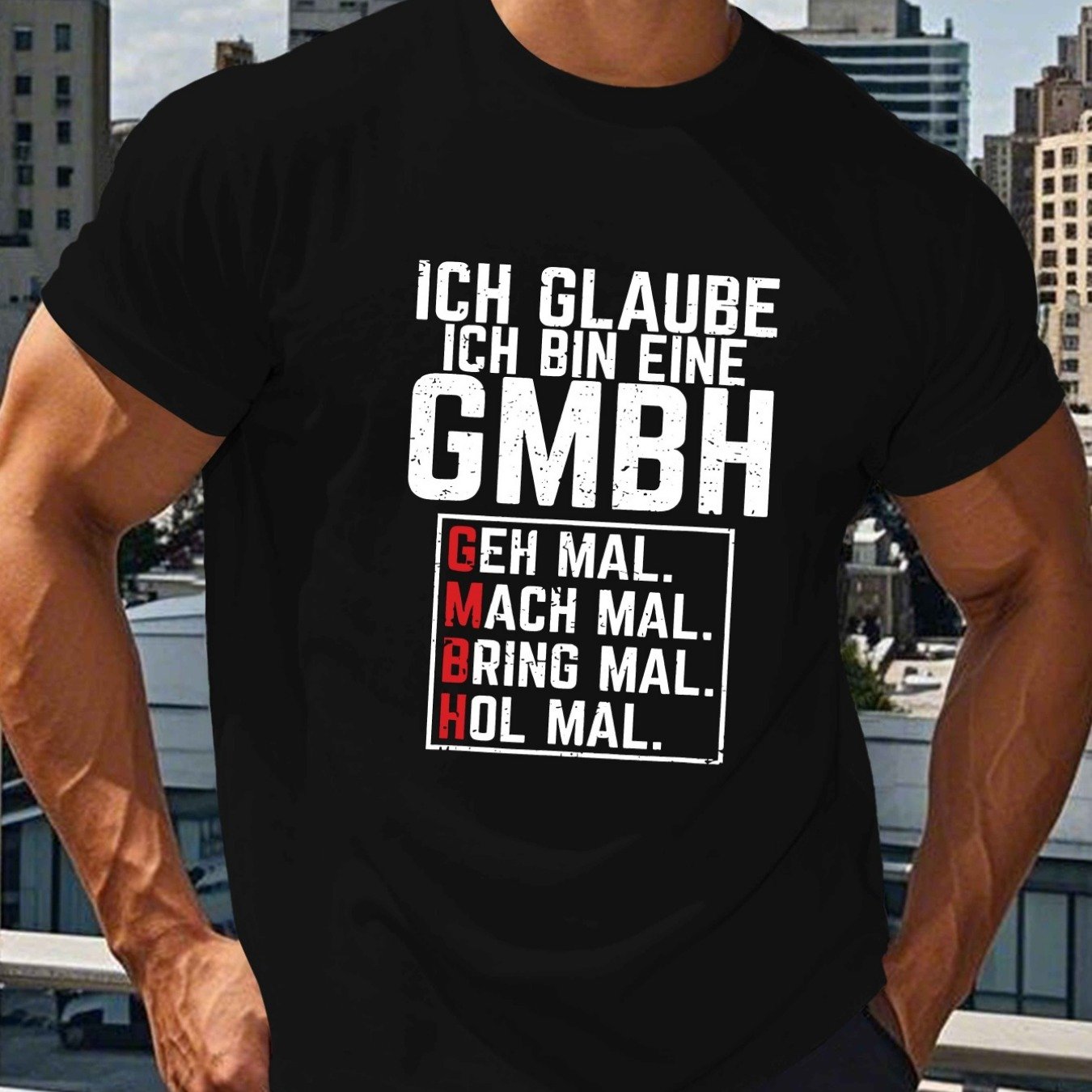 Image of Men's Humorous German Quote T-shirt | Black, Short Sleeve, Round Neck, Casual Summer Top With White Text And Red Accents, Lightweight Blend, Machine Washable, Everyday Tshirt, Statement Shirt