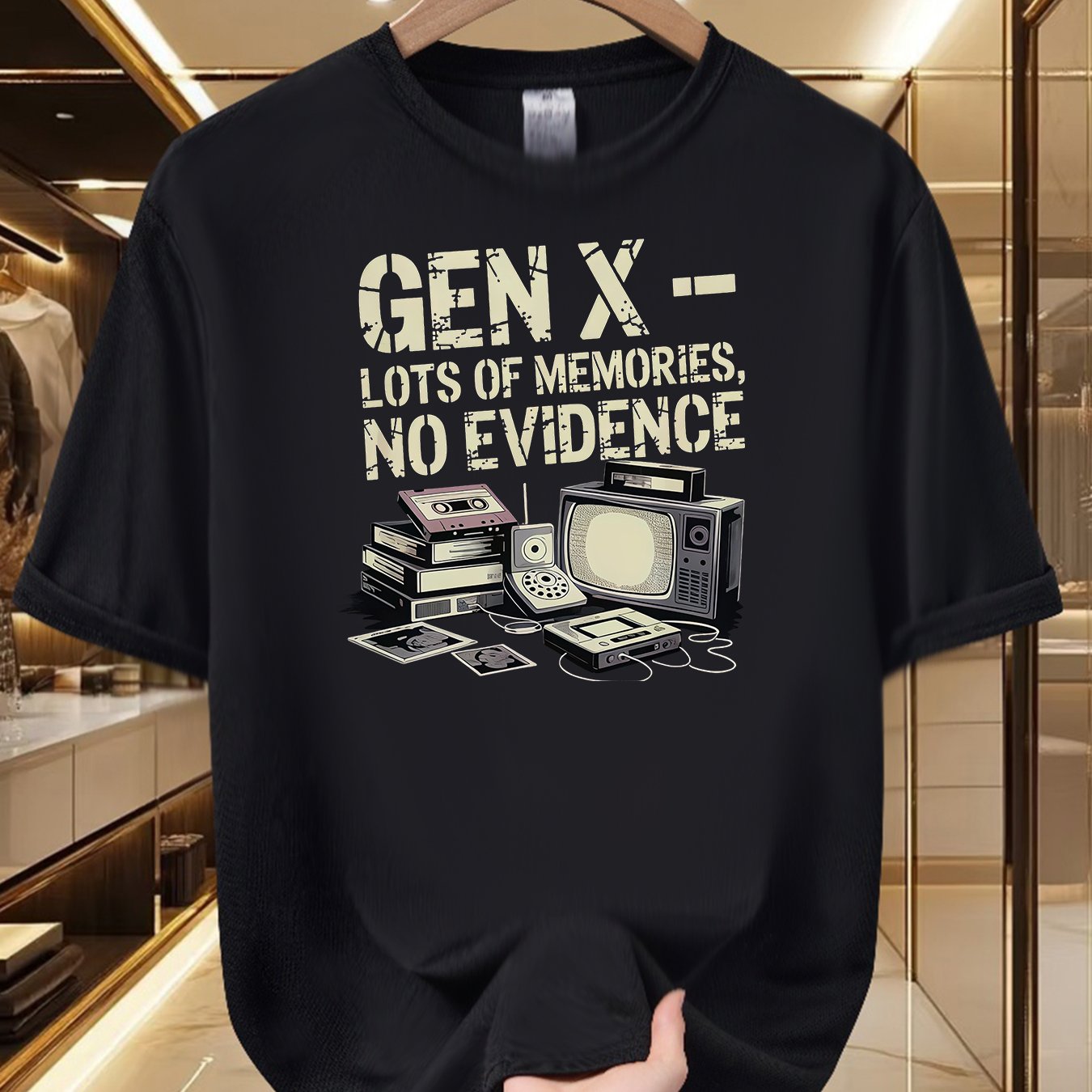 TEMU Men's Retro Graphic Tee - Soft And Cozy, 100% Polyester, Crew Neck, Short Sleeves For , Ideal For Nostalgic Feel