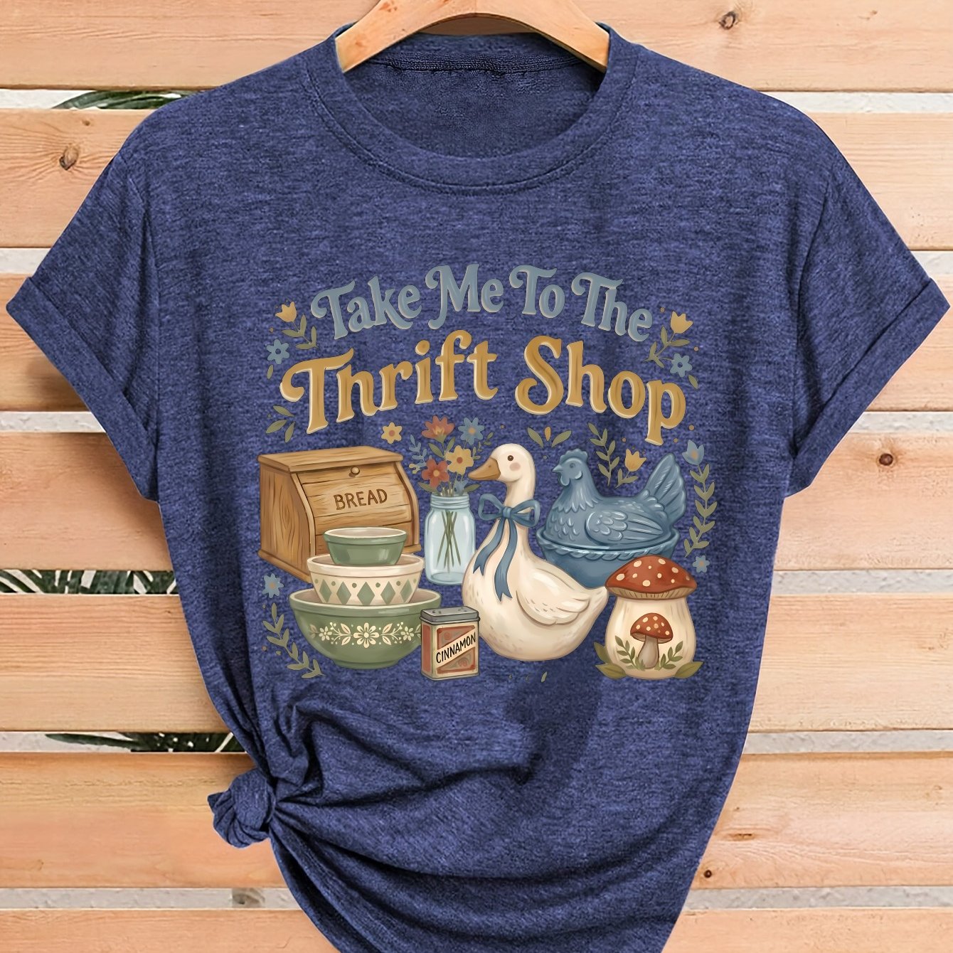 TEMU Women's To The Thrift Shop Bohemian T-shirt With Print, Short Sleeve Crew Neck Casual Top, Perfect For , Ideal Birthday Or Holiday Gift, Casual