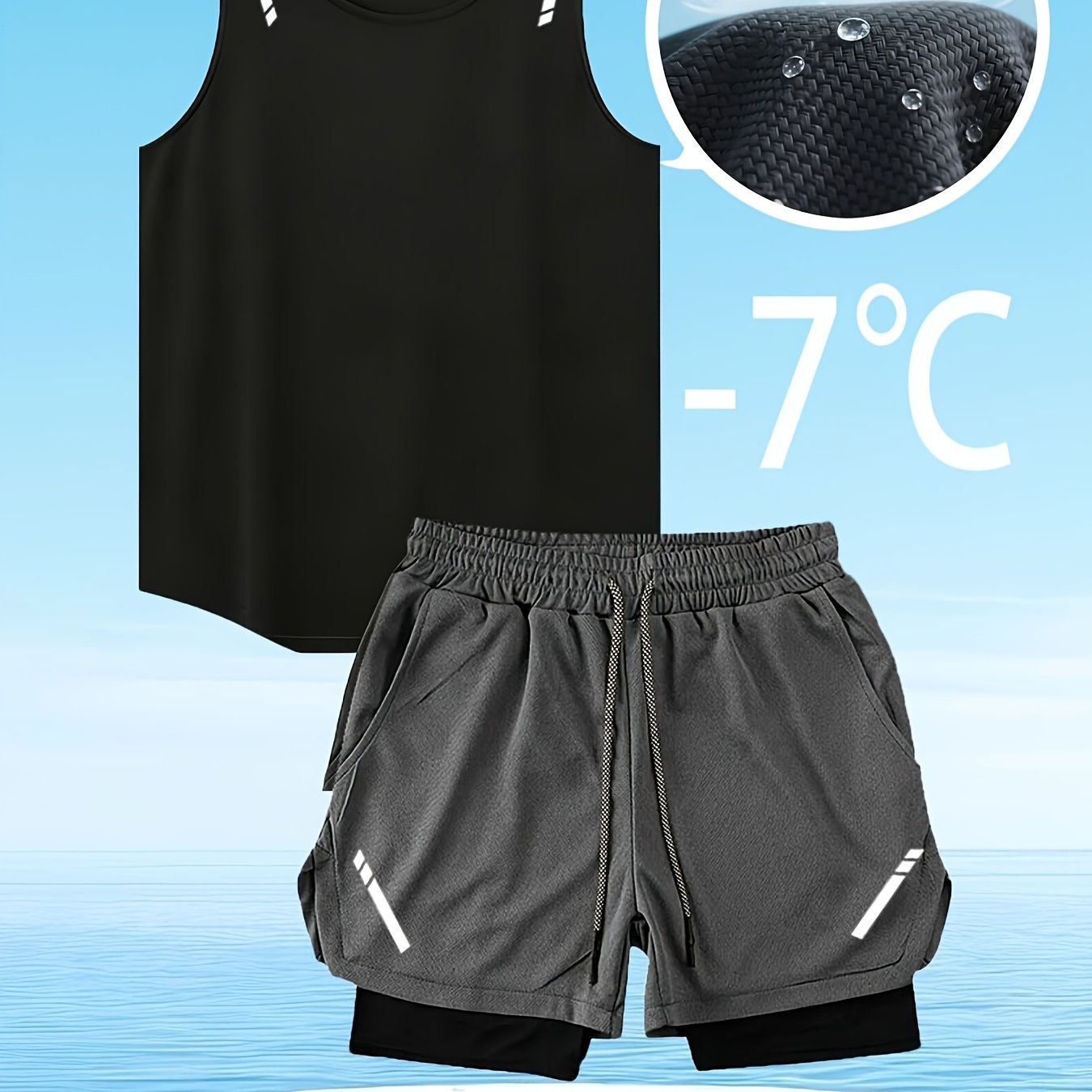 TEMU Men' Tank Top And Shorts Set, Comfortable, Breathable, And Suitable For Fitness