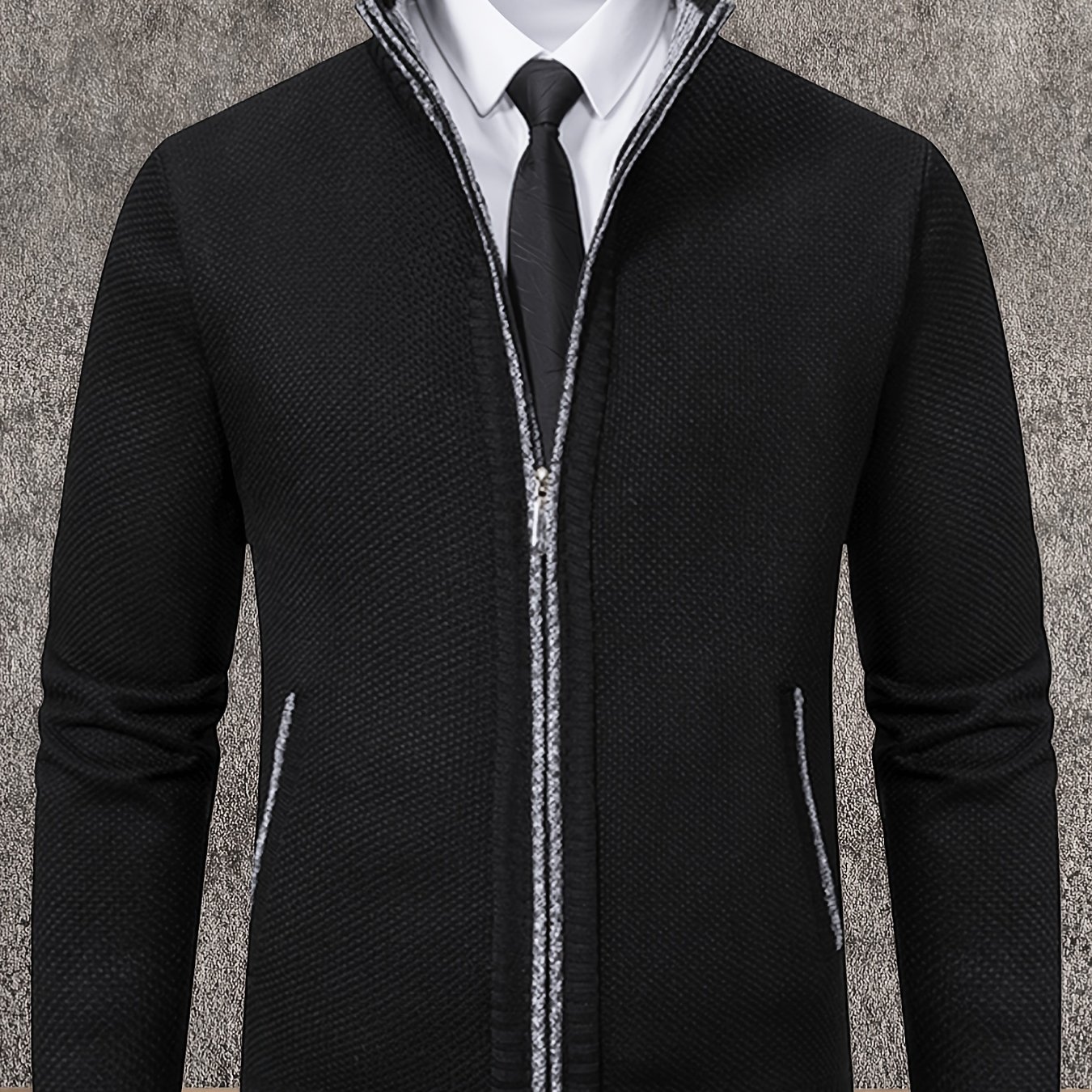 TEMU 2026 Men's Knit Cardigan, Stand Collar Zipper Sweater, Business Casual Jacket, Autumn Winter Warm Top