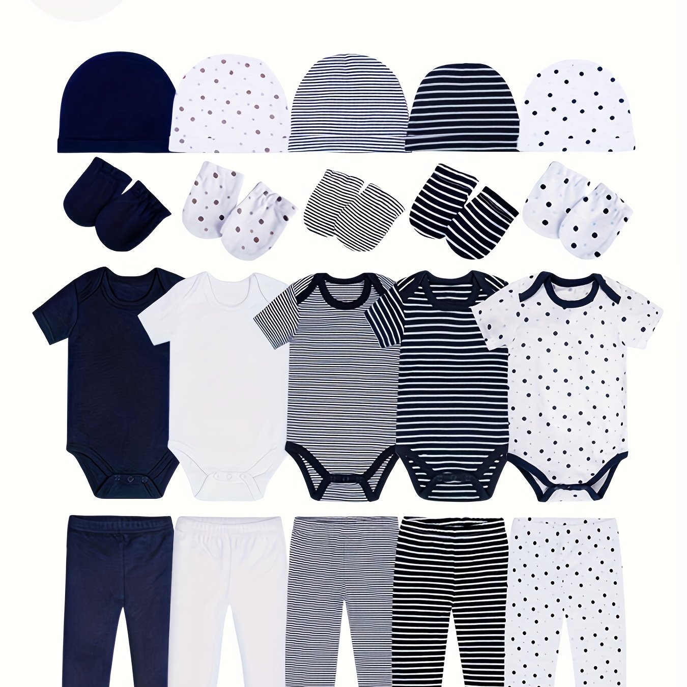 TEMU Bamboo Fiber Baby Boy Set 20pcs Newborn Clothes Combination, 5 Rompers + Half-length Pants + 5 Hats + 5 Pairs Of Gloves, For Outdoor