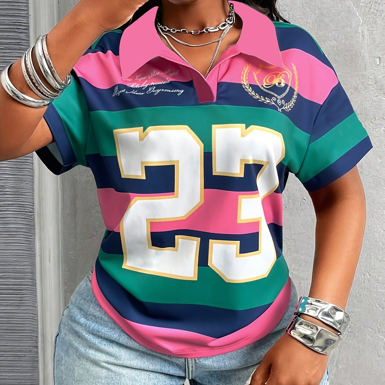 TEMU European And American Trendy Versatile Women's Collar Printed T-shirt