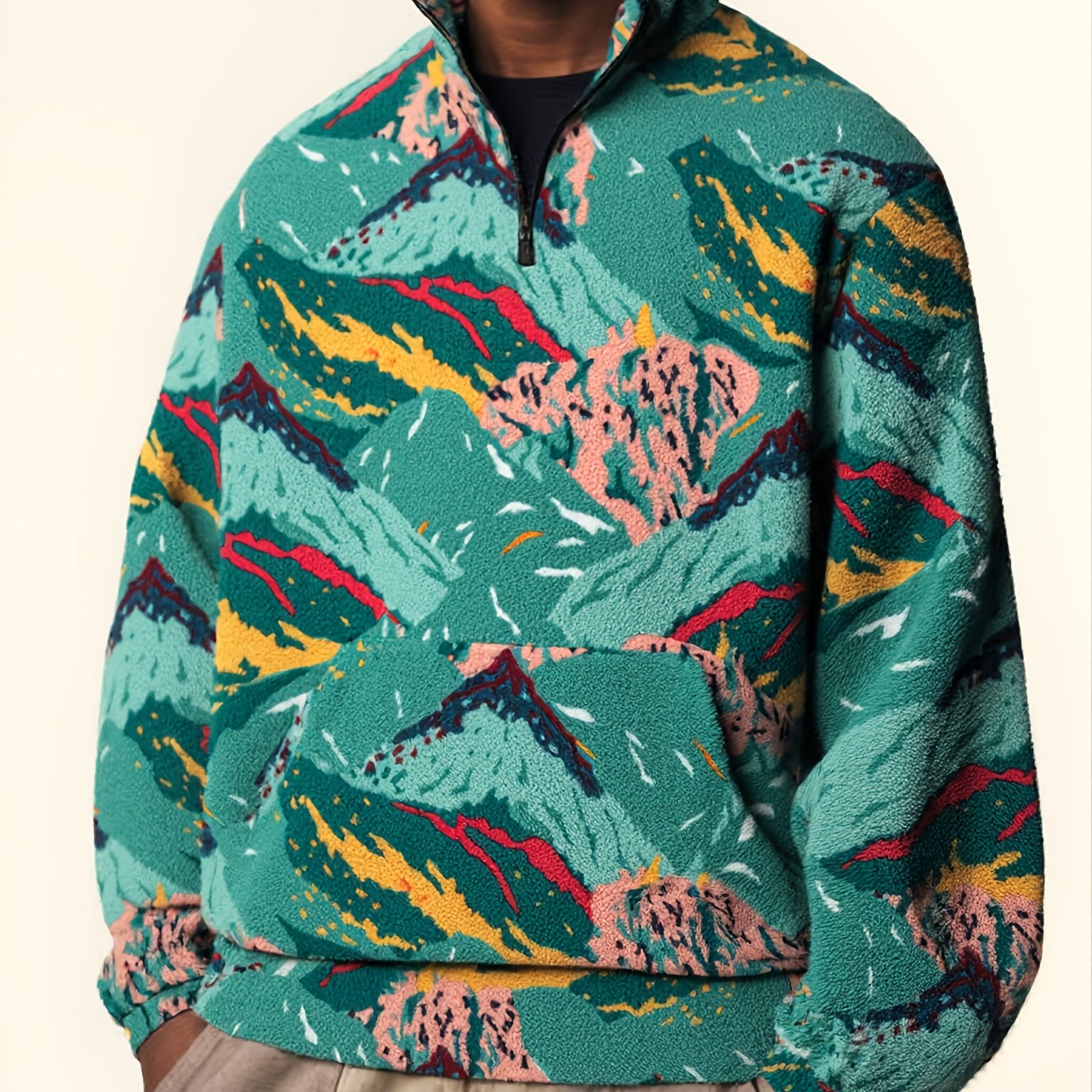 TEMU 1pc Double-sided Plush Print Sweatshirt, Sporty Casual Zip-up Sweatshirt, Soft And Comfortable Fabric, Suitable For Daily And Casual