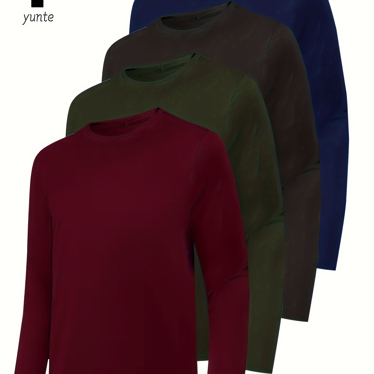 TEMU 4-pc Burgundy- Green-black-navy Men's Athletic Long Sleeve Crew Neck Shirts, Quick-dry Tops, Fitness Wear, Casual Outdoor Sports Apparel, Body Shaping Workout Clothes