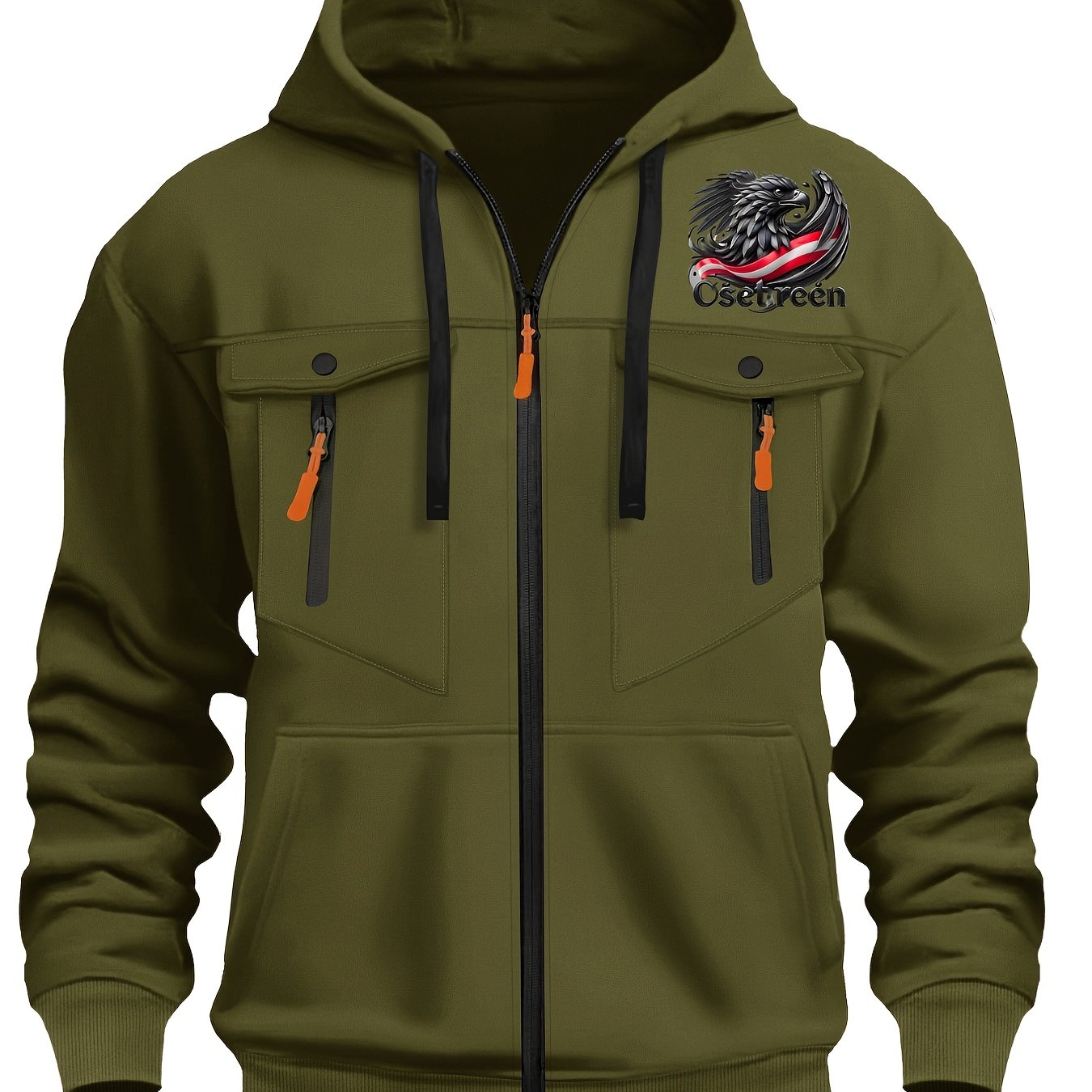 TEMU New Autumn/ Pattern Print Hooded Sweatshirt, Street-style Cool Dual-zipper Hoodie - Sporty Casual Versatile Hoodie, Everyday Comfortable And