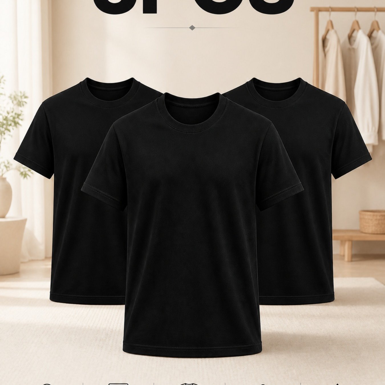 TEMU 3pcs Minimalist 100 Neck Fit T-shirts, Solid Black No Logo No Print Soft Breathable Shirts, Easy Inner Layer & Tops, Suitable For Daily /,