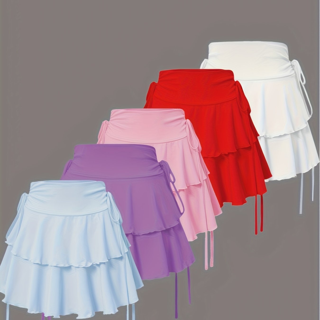 TEMU 5pcs Women' Skirt With Ruffle Hem - Elastic Tie Waistband, Mini Length Short Skirt Suitable For Party, Wedding, Everyday - Machine Washable