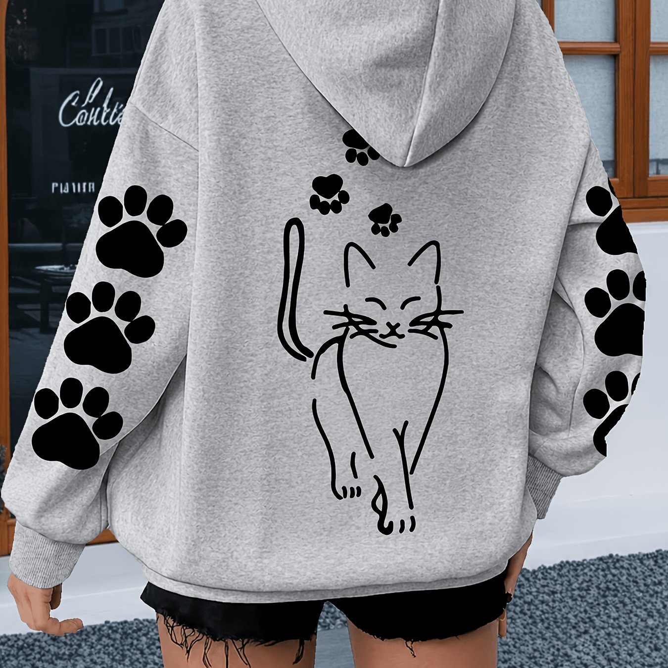 Image of A Cat And Theme Design Trendy Sweatshirt Woman's Hoodie High Quality Thick Sweatshirt Autumn Winter Wear For Casual Gift For Cat Lovers