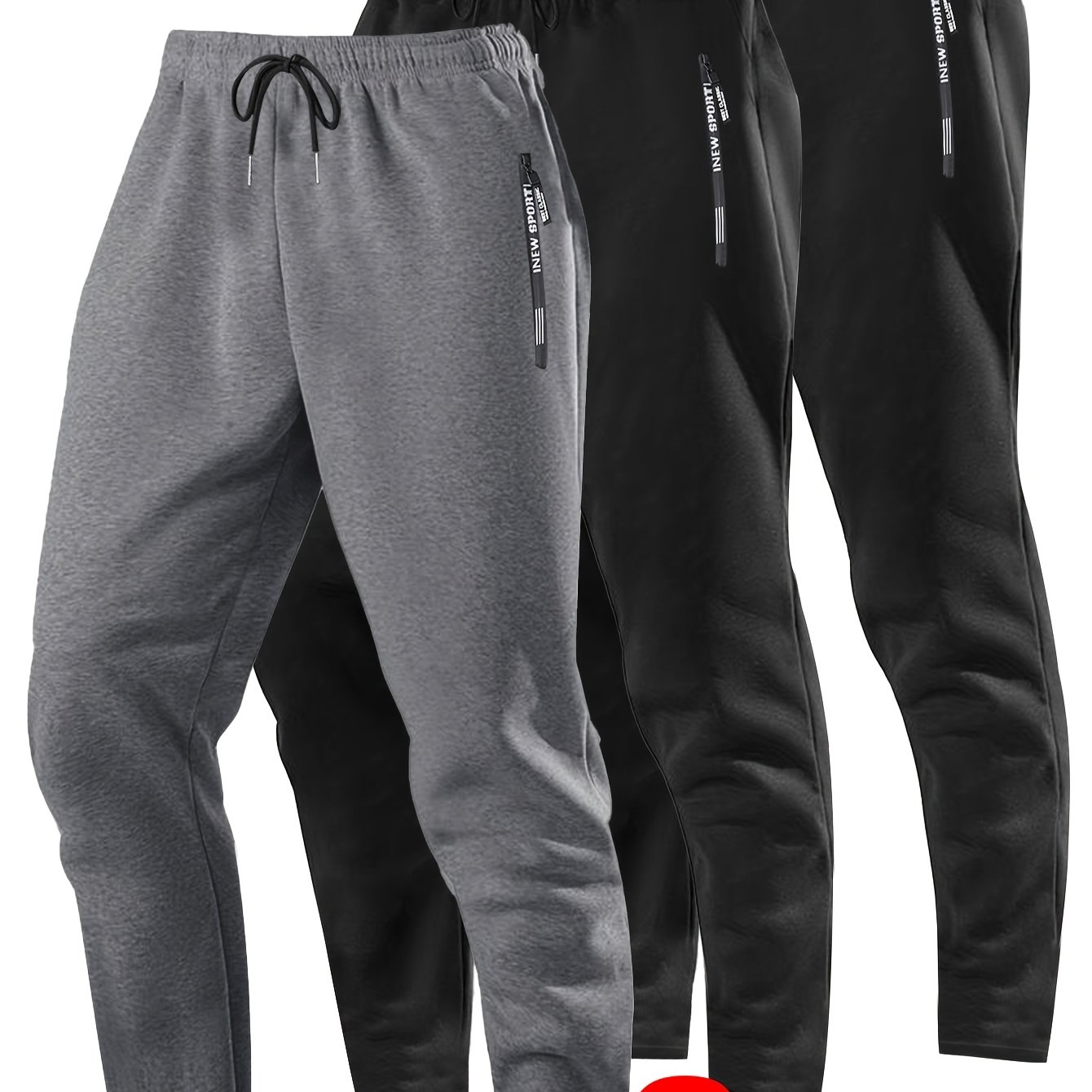 TEMU 3-pc Men's Athletic Jogger Pants With Zipper Pockets And Drawstring Waist, -spandex Blend, Regular Fit, , Navy And Black, Perfect For Gym &