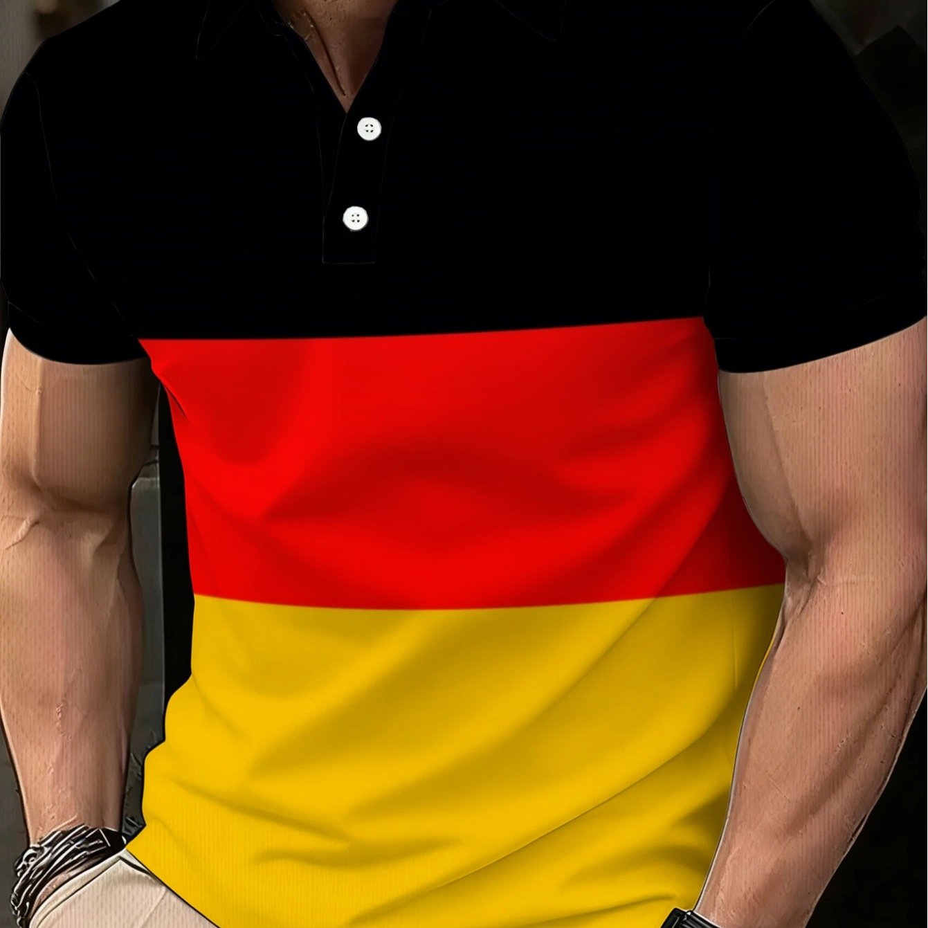 TEMU German Flag Men's Casual Collar Short Sleeve Sports Enthusiast Top [print Design - No Texture]