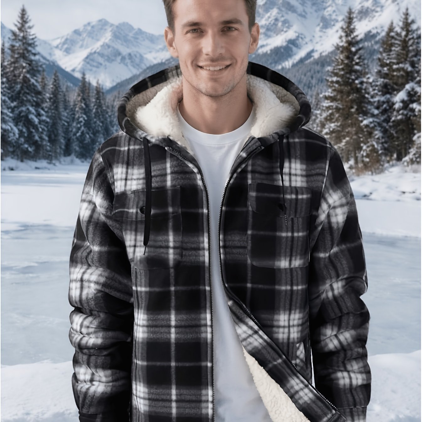Image of Men's Full-zip Winter Sports Hoodie With Sherpa Lining, Warm Hooded Jacket, Autumn Essentials