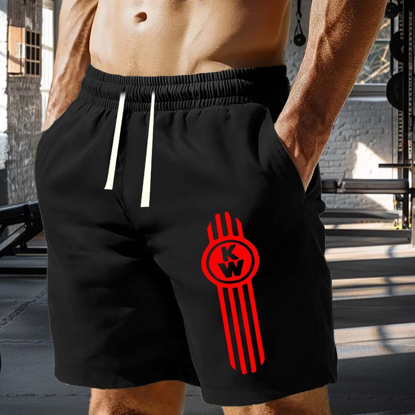 TEMU Kw Bracelet Print, Men's Relaxed And Loose Sports Quick-drying Shorts, Suitable For Daily Leisure, Beach Or Outdoor Activities. Casual Beach