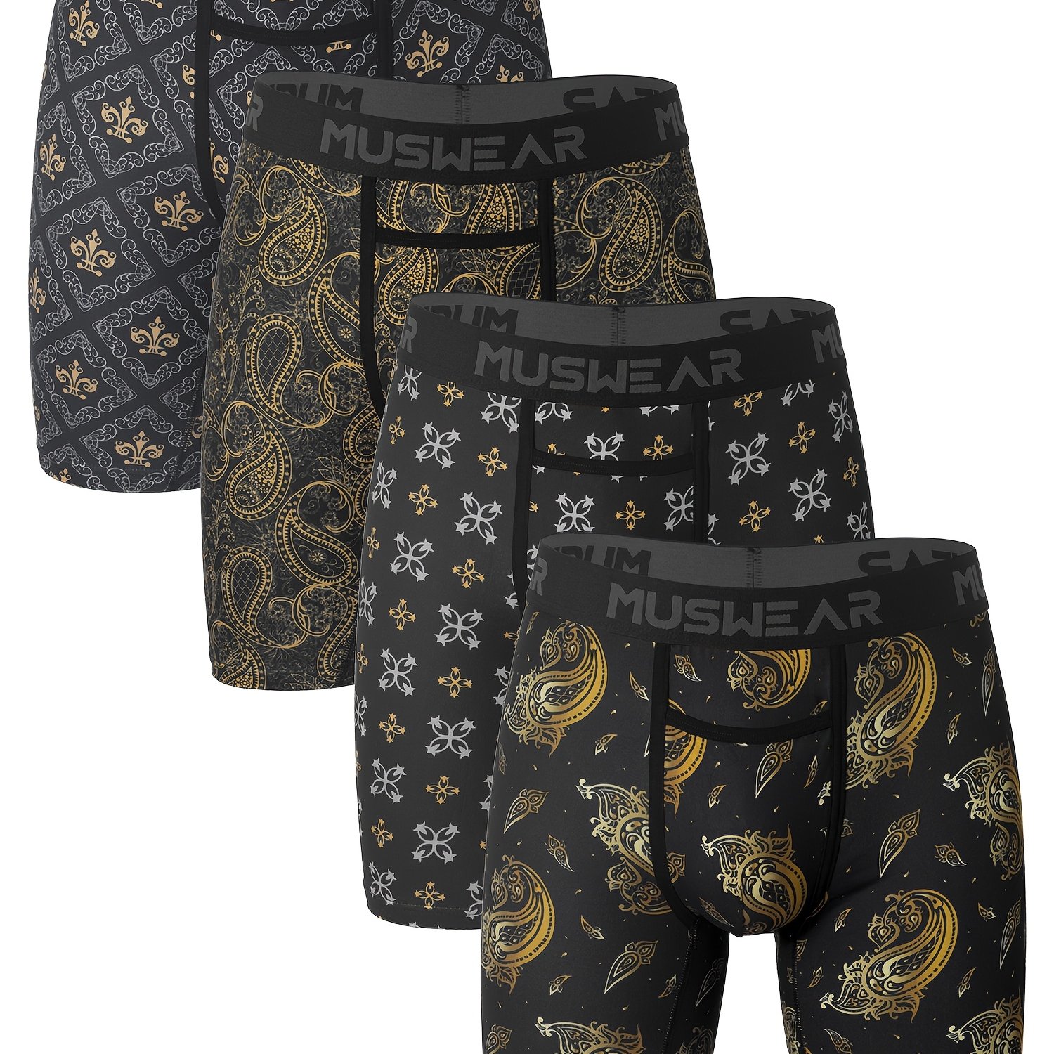TEMU 4pcs Muswear Men's Printed Top Opening Boxer Briefs, Anti Rolling Soft Comfortable Quick Underwear