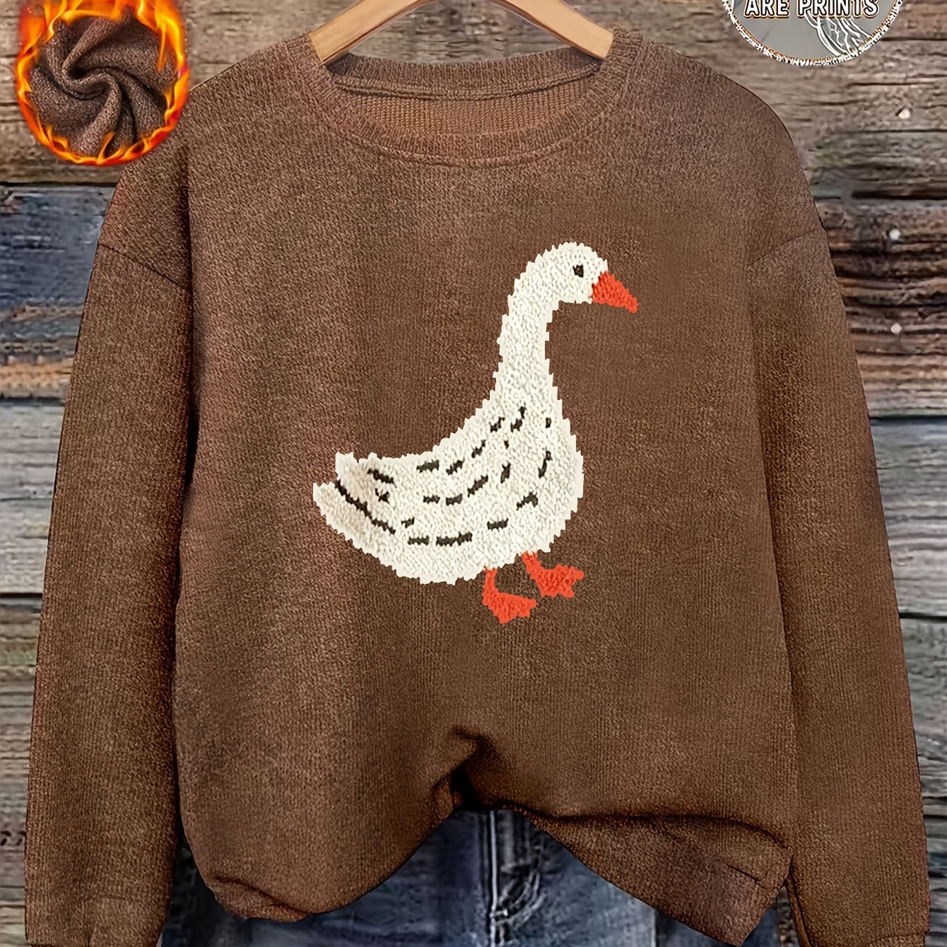 TEMU Women's Autumn/winter Round Neck Sweater Elegant Long-sleeved Top With Cute Print. A Versatile Casual Alone Or Layered