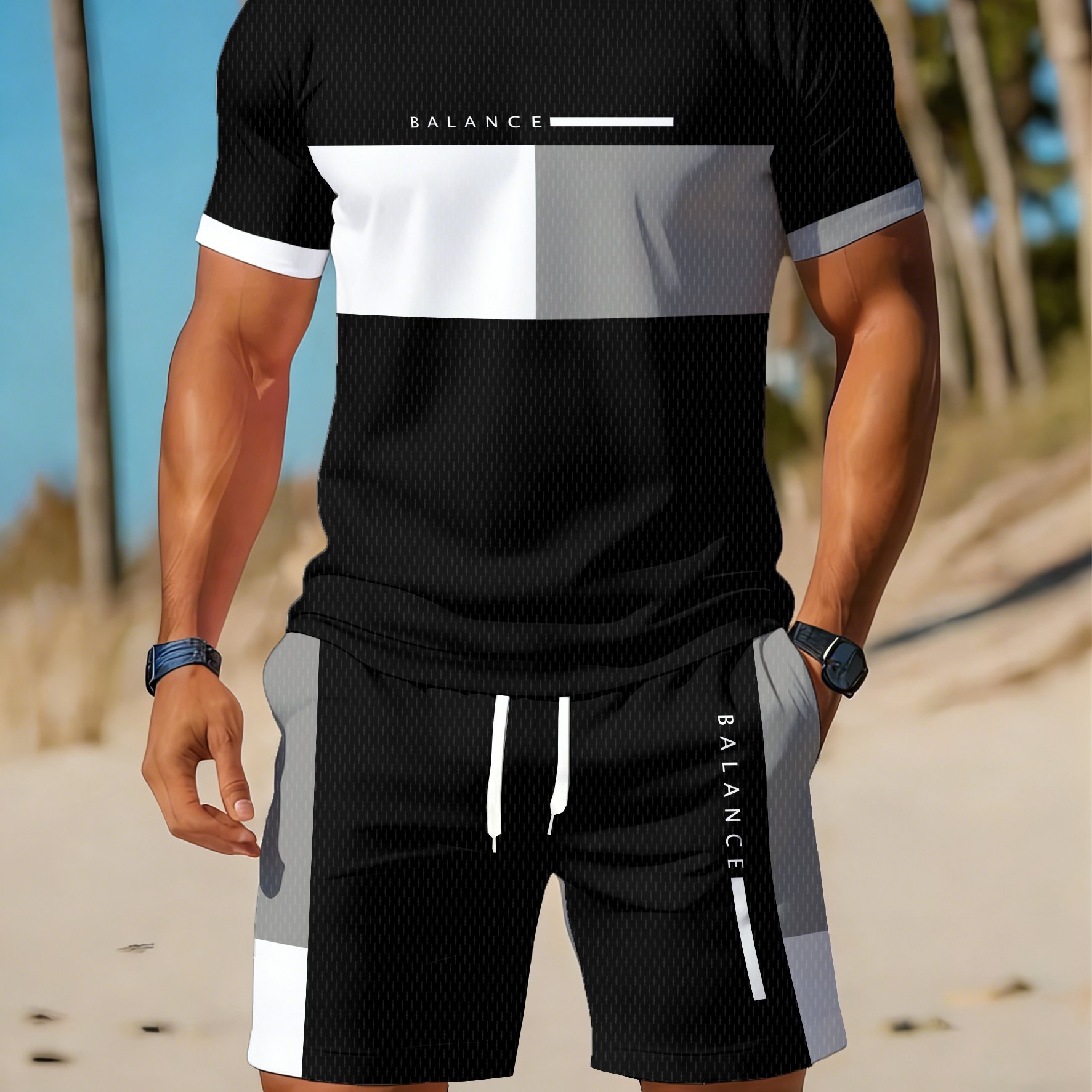Men's Summer Casual Sportswear Set Featuring A Breathable Round-neck T-shirt And Shorts With