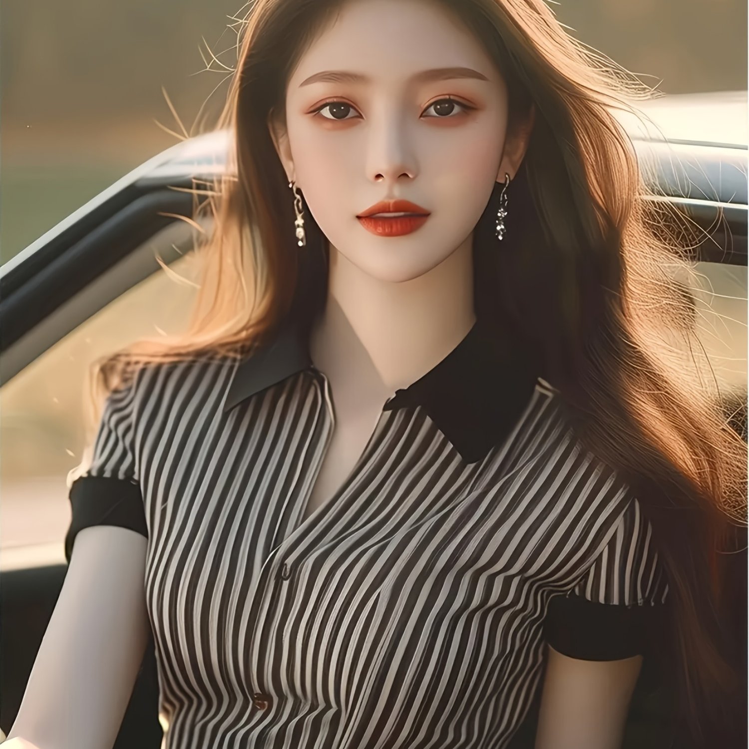 TEMU 블랙 앤 화이트 반팔 폴로 셔츠