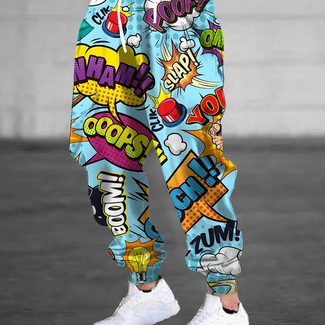 Image of Men's 3d Cartoon Print Joggers With Drawstring Waist And Pockets - Casual, Comfortable Polyester Sweatpants For Outdoor Activities, Cartoon Style, Print