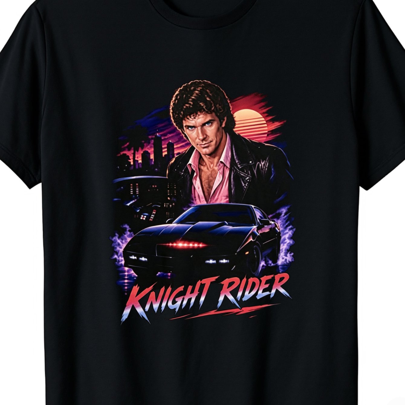 Image of Knight Rider Retro 80s Tv Show Graphic Print Neutral T Shirt Casual Short Sleeve Fit Daily Wear Tee Gift