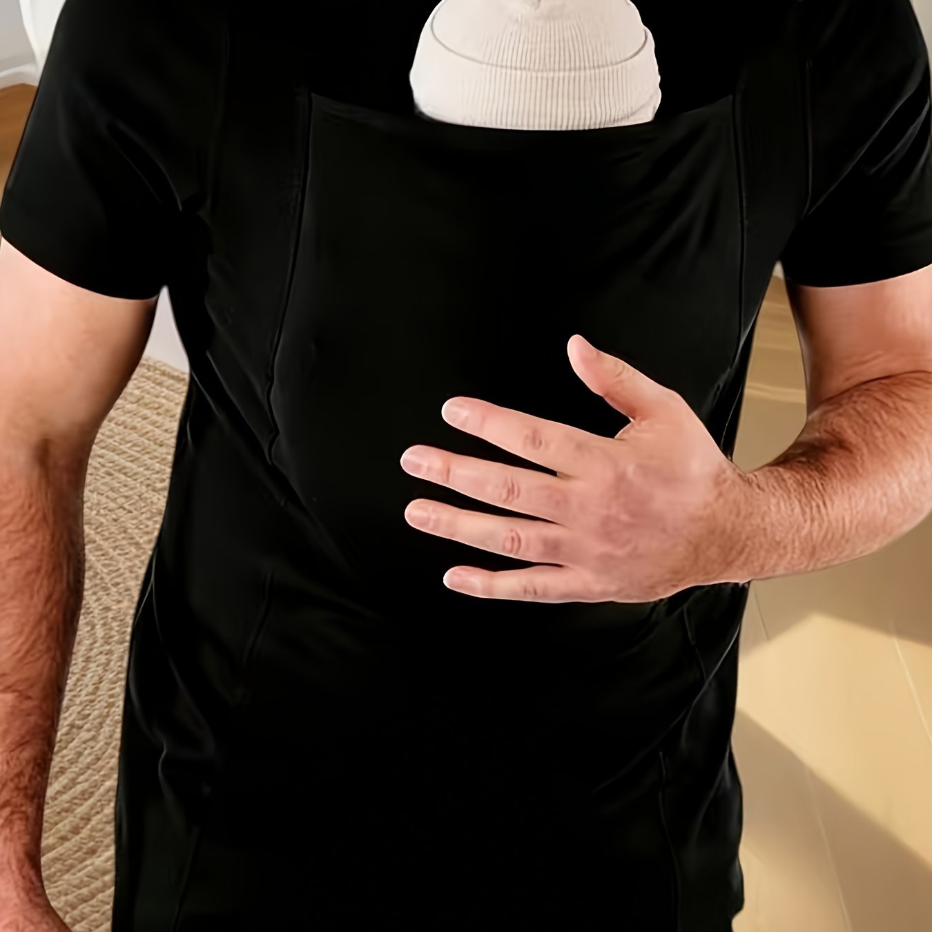 TEMU Fashionable Men's Casual T-shirt With Kangaroo Pocket, Breathable Polyester Fiber Round Neck Short Sleeved Summer Casual Wear