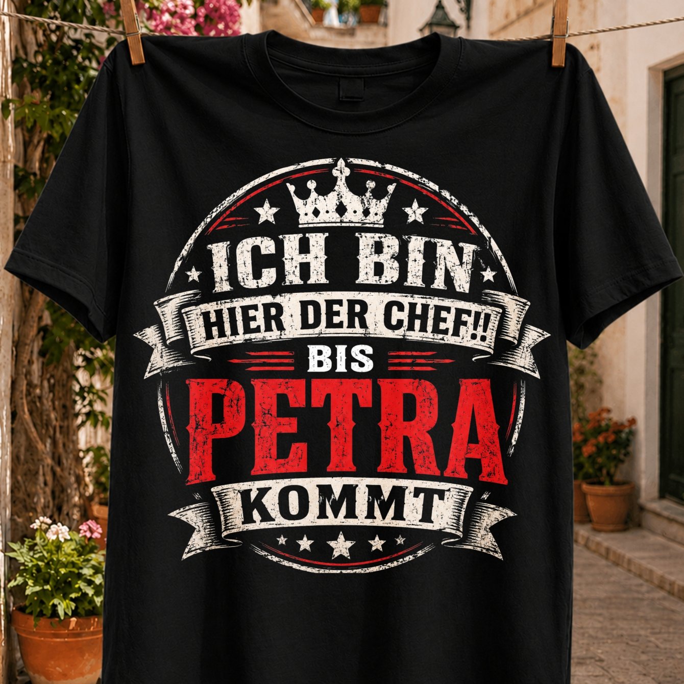 German I Am The Petra Text Crown Stars And Cream Red Circular Unisex All T-shirt