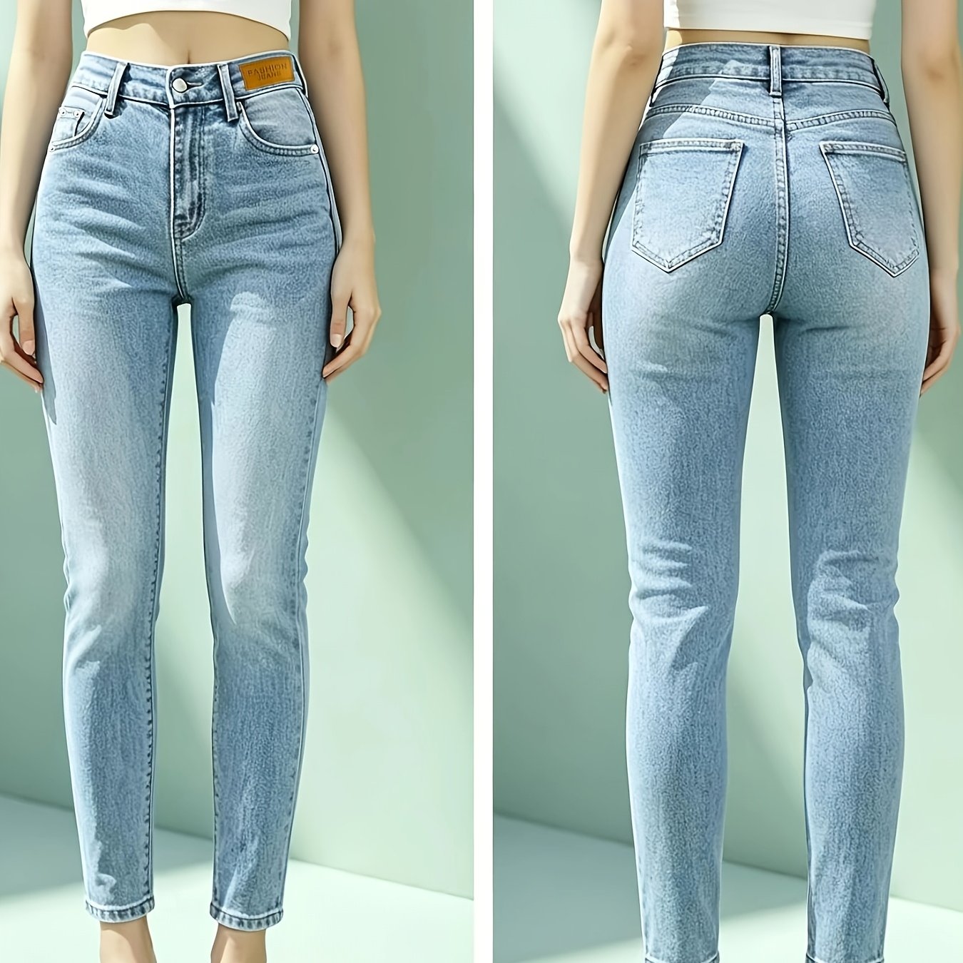 Image of Women's Blue Denim Jeans, Casual Skinny Fit, Comfortable Wear, Button Closure Design, Perfect For Casual Attire And Comfortable Clothing, Skinny Fit Jeans, Medium Stretch Fabric