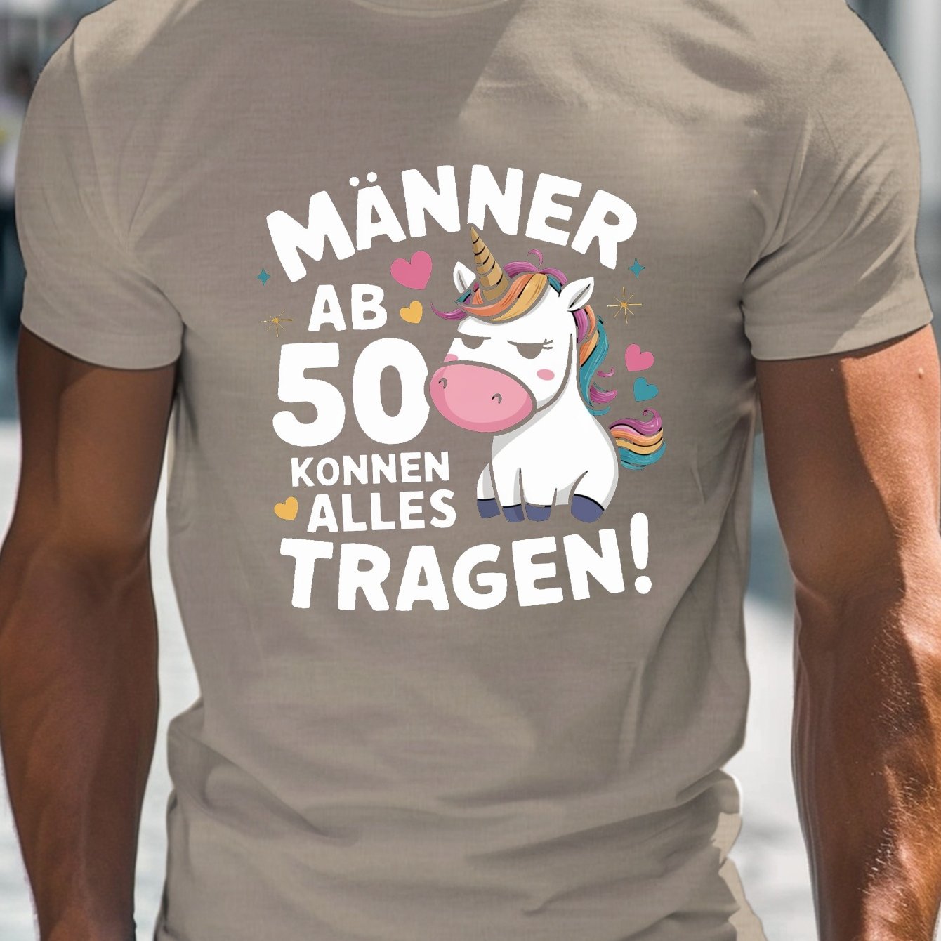 TEMU Deutsches Einhorn Herren Über 50 Botschaft Herren Casual Rundhals Kurzarm T-Shirt für den Sommer, PLUS SIZE