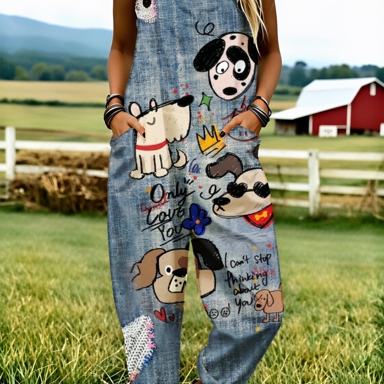 TEMU Plus Size - Plus Size - Plus Size Women's Overalls 0xl-5xl Cute Dogs And Hearts Pattern Comfortable And Breathable Fashionable Clothing Machine