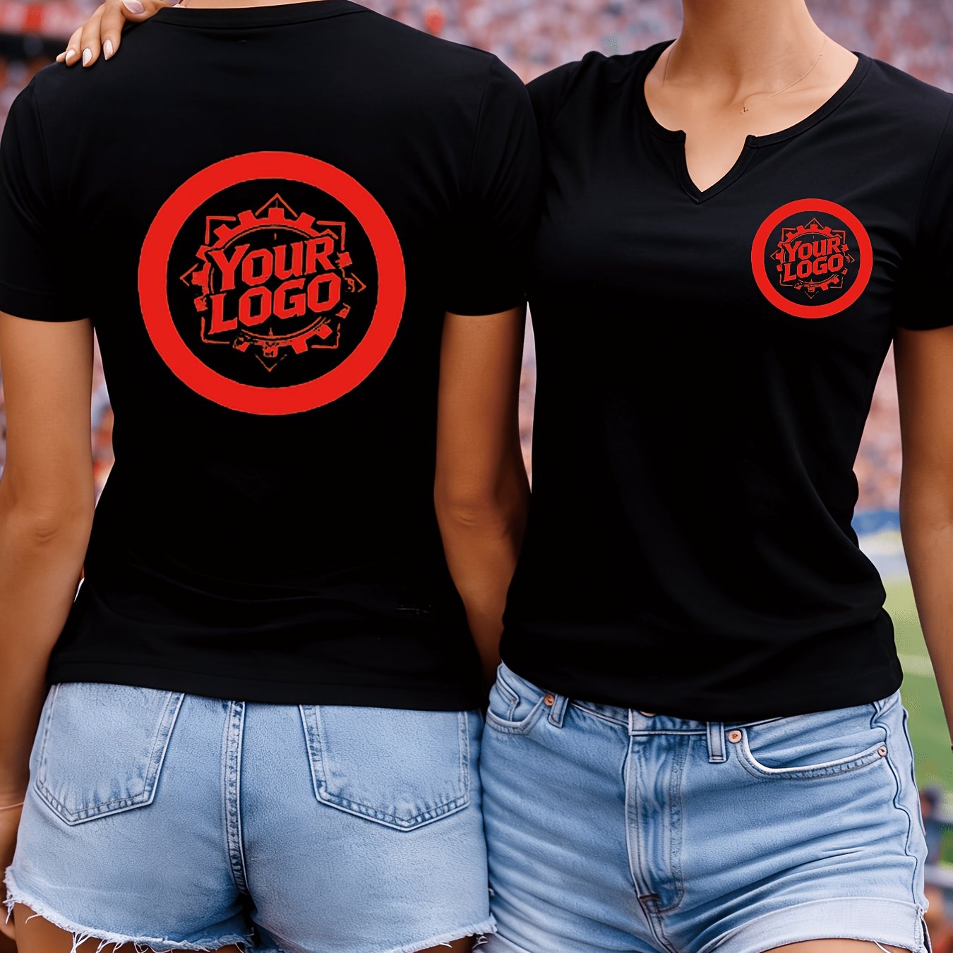 TEMU Custom Fashionable Small V-neck T-shirt For Casual Wear