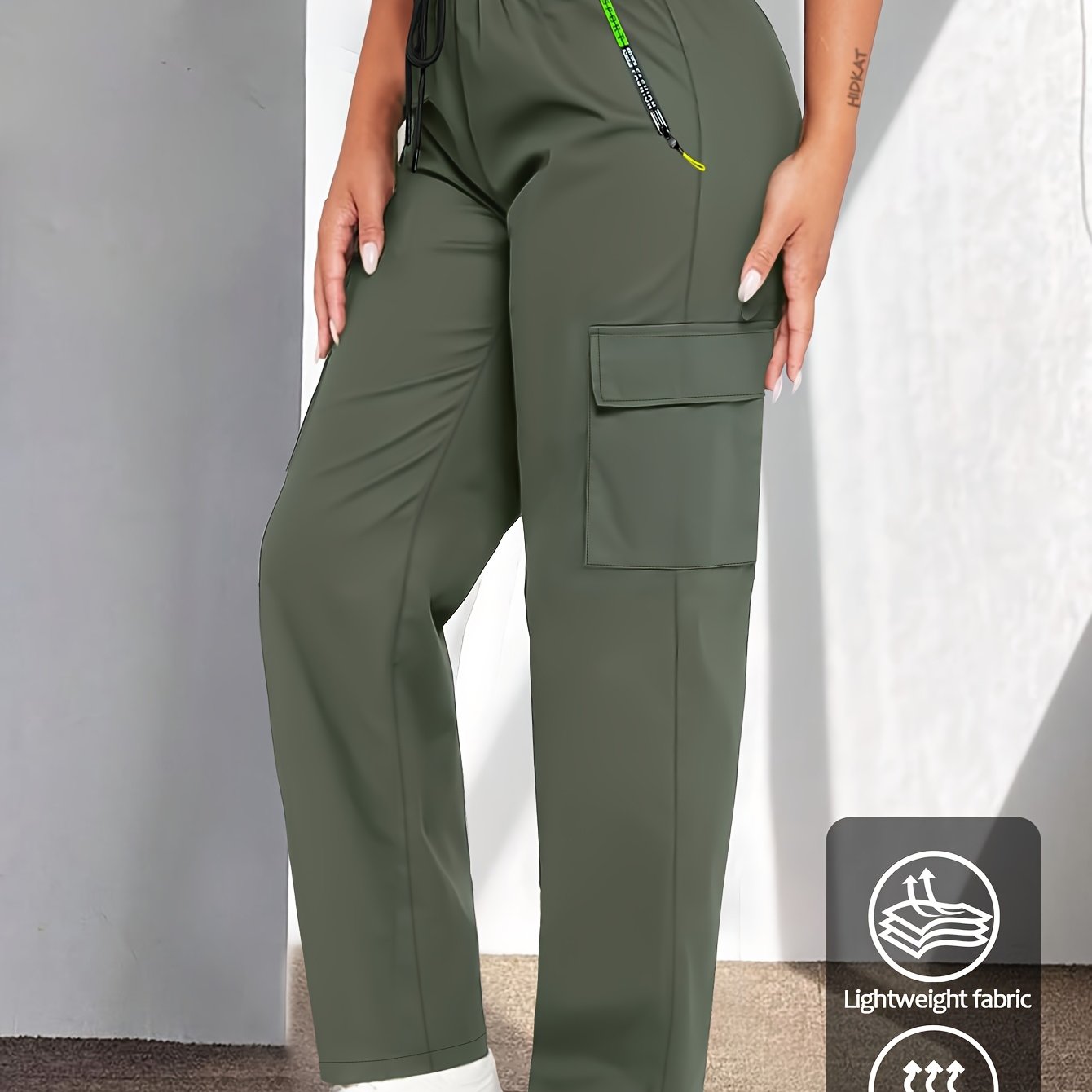 E-shop Lässige Damen Cargo Hose, leicht und atmungsaktiv, modisches Taschendesign, lässige Outdoor-Hose mit elastischem Kordelzug, geeignet für