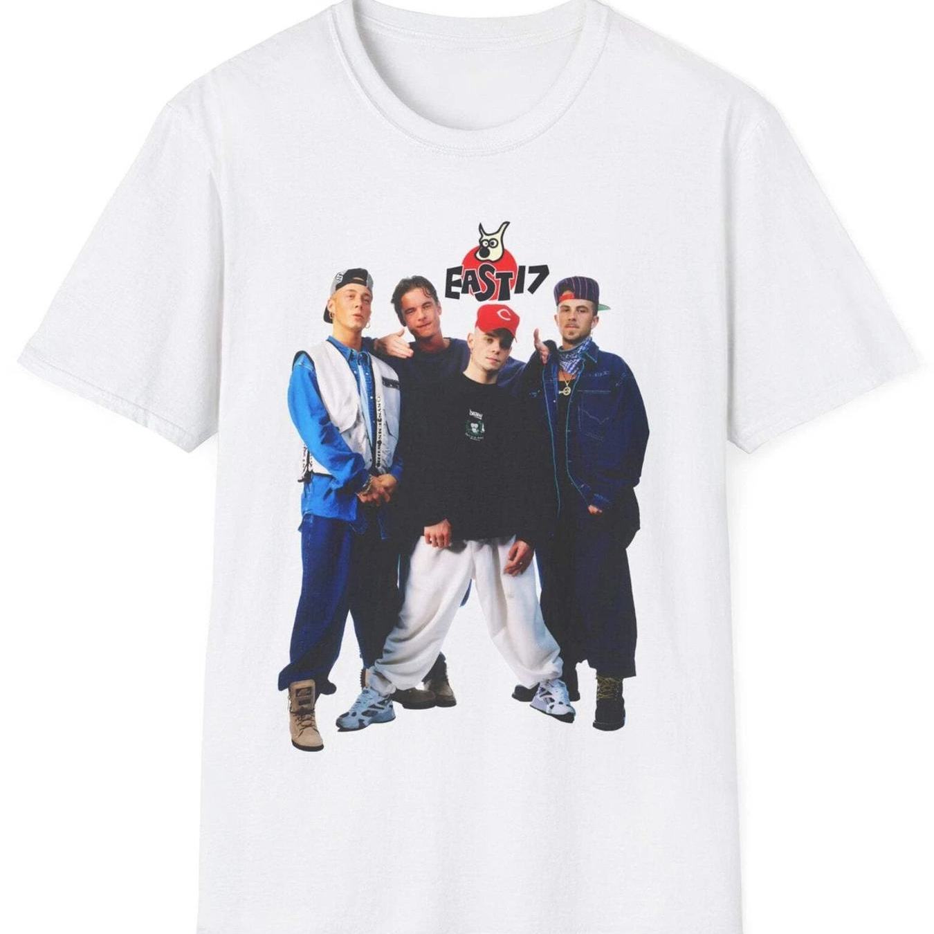 Image of 90s East 17 Graphic Unisex T-shirt Xl Xxl Fan Top Top For Everyday Wear Stretched Versatile Designer Clothes Casual Soft Graphic Stylish Men's Slightly Breathable Comfortable Streetwear Fashion
