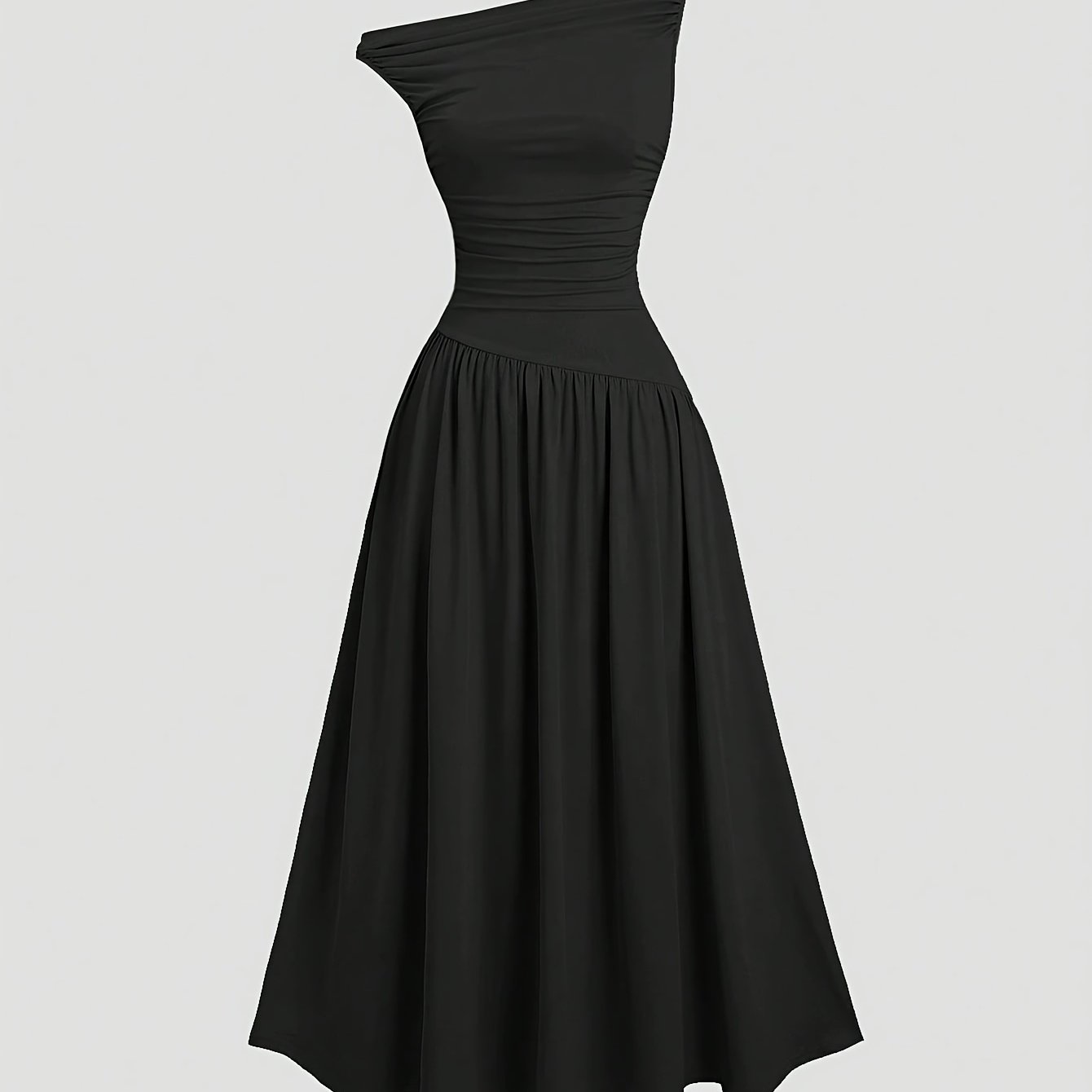E-shop Elegantes, ärmelloses Damenkleid in Unifarben mit asymmetrischem Ausschnitt, ideal für Pendeln im Frühling und Herbst