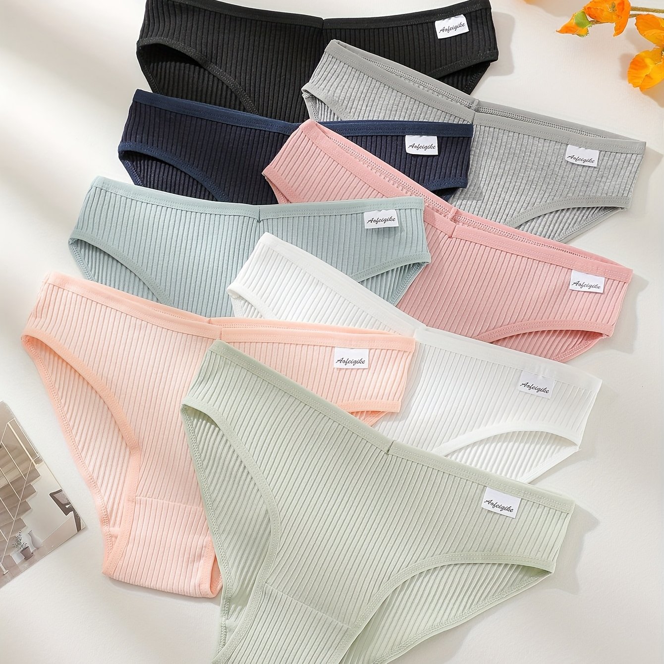 TEMU 8-pack Fashionable Women's Mid-waist Panties And, Pure Desire Style, Seamless, -lifting Underwear