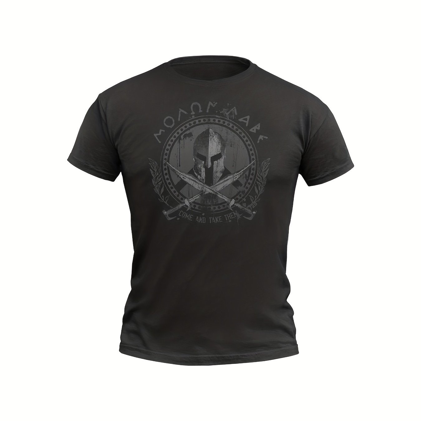 Image of Molon Labe" Spartan Helmet Sword Graphic Tee - Men' Short Sleeve T-shirt, Casual Crew Neck, Breathable Fabric, Machine Washable - Sizes S To 5xl Printed Shirts
