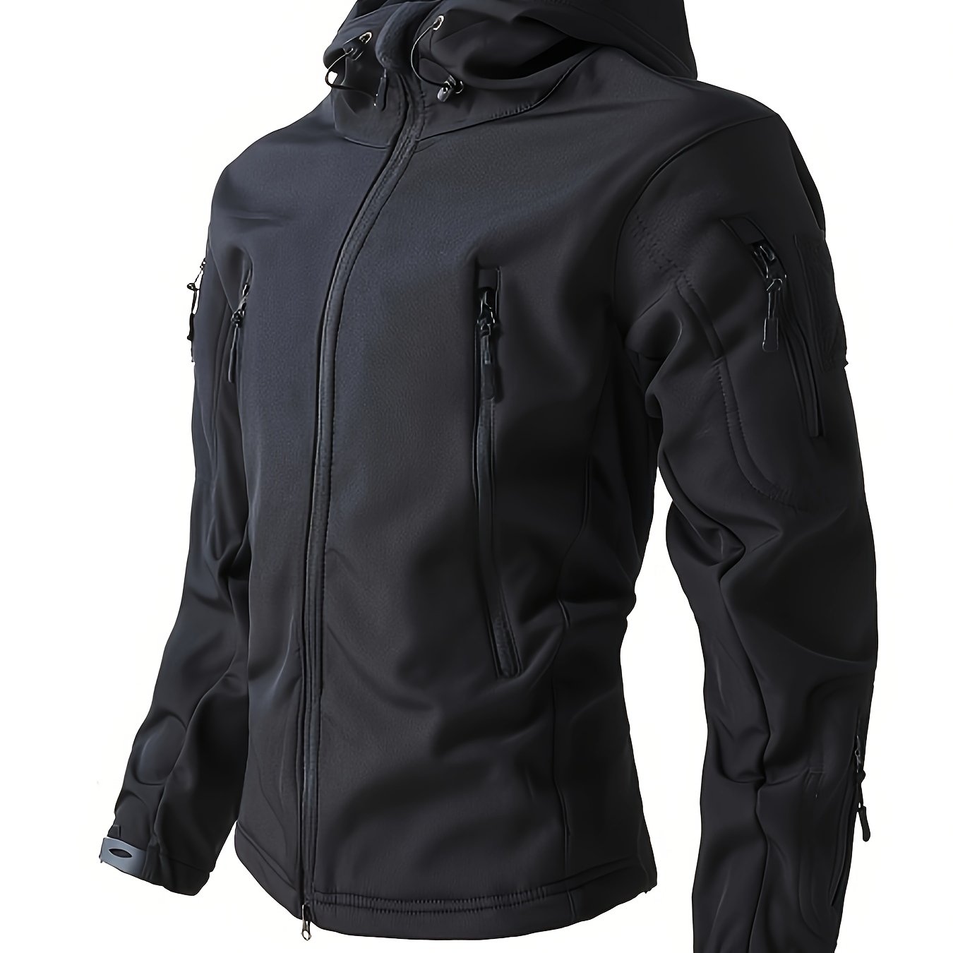 Men's Winter Softshell Jacket with Hood, Pocketed Trench Coat