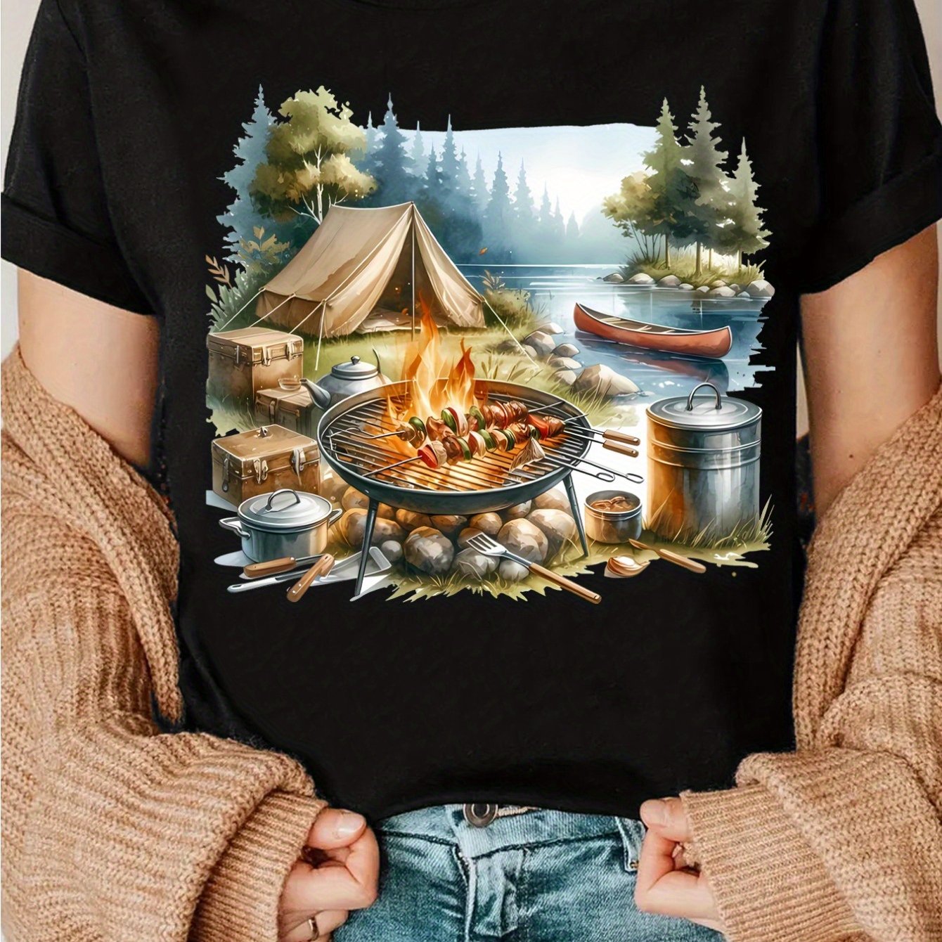 TEMU T-shirts For Forest Barbecues, Mountain Camping, For Nature Enthusiasts, Camping Lovers, And Hiking