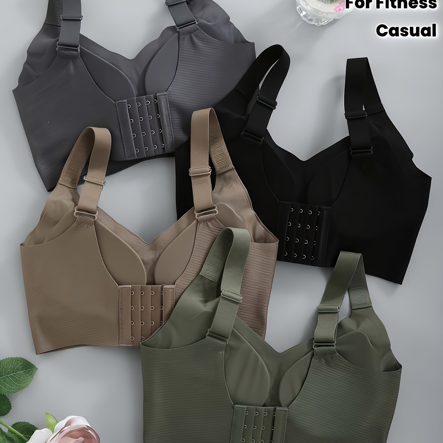Image of Set Of -size Women' Wireless Bras - Designed For Larger Women, Featuring Invisible Wide Straps, Low Back , And Supportive Lift. Sexy Bras A Gathering Design For A Flattering Fit
