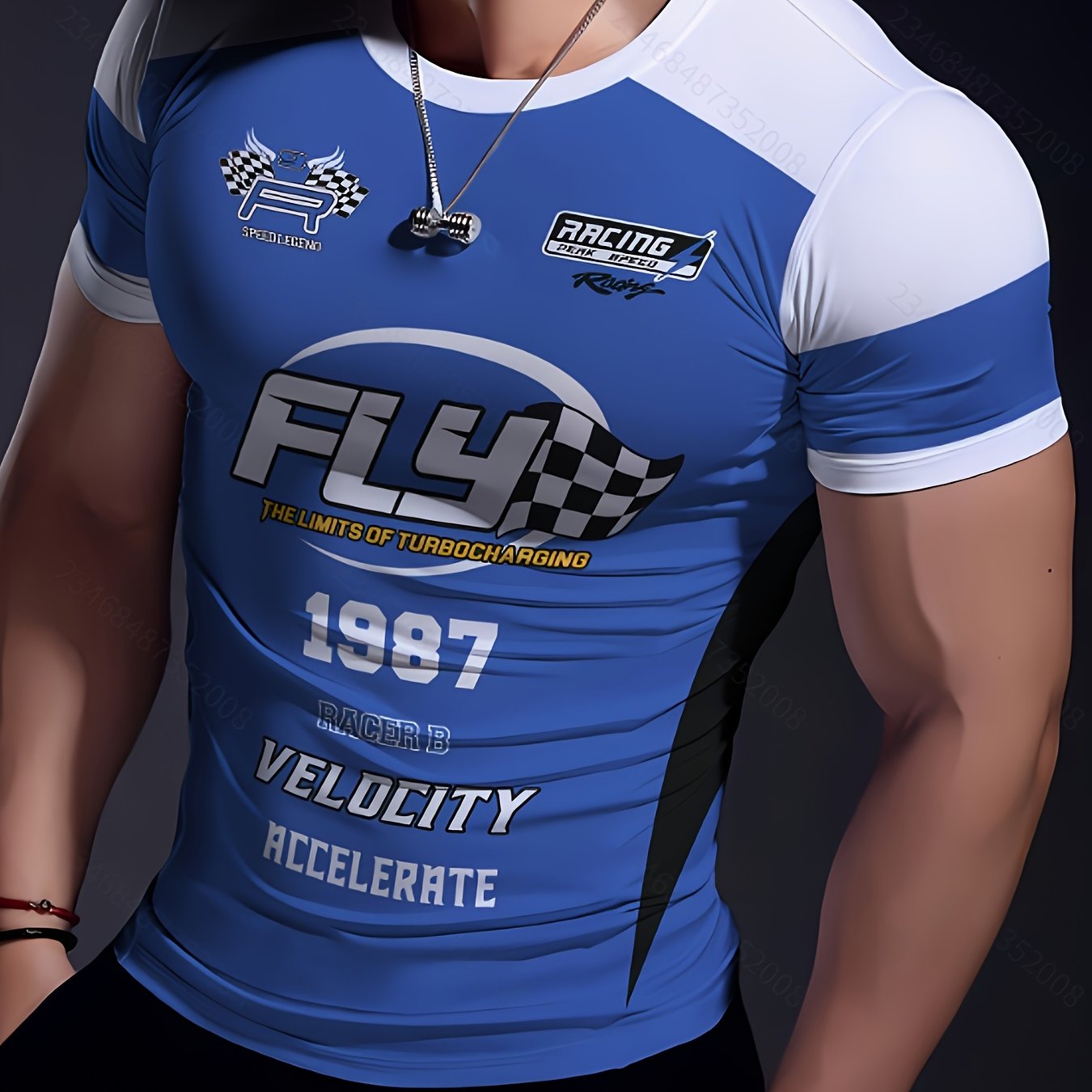 TEMU Men's Short Sleeve T-shirt | Color-, And 1987 Print, High Elastic Slim Neck Sports Top, Suitable For Summer Outdoor Activities, Training, And