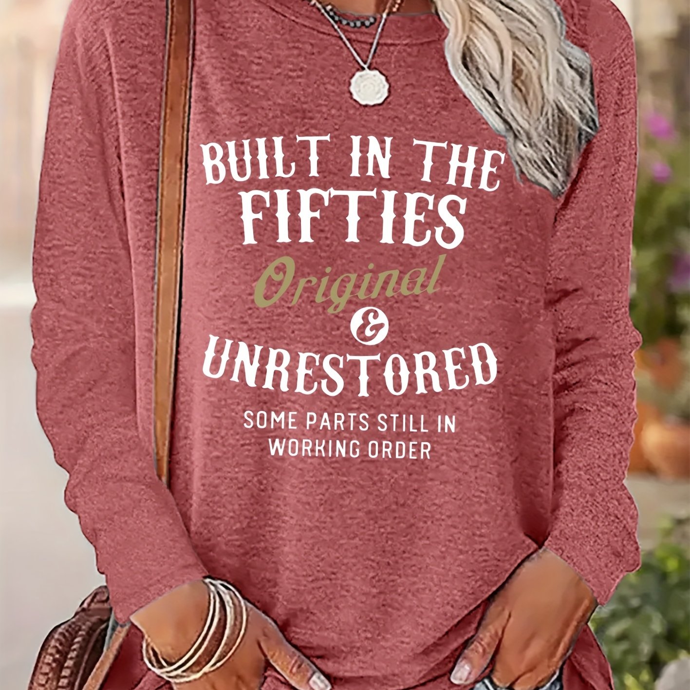 TEMU T-shirt à manches longues décontracté et élégant pour femmes, printemps, automne, hiver, nouveau, imprimé "BUILT IN ", extensible, confortable,