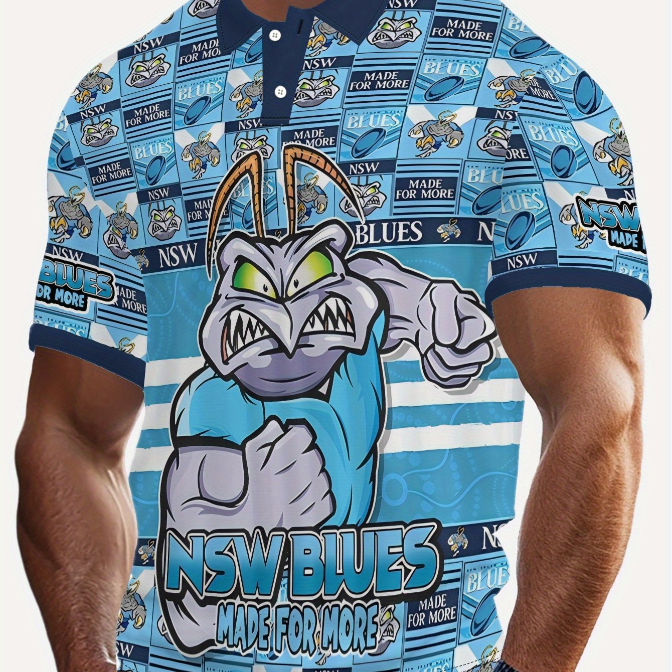 TEMU Summer Fashion Men's Button-up T-shirt, 3d Jersey With Logo Print, Men's Collared Short-sleeve Casual Shirt, 210g Polyester Fiber Fabric, Plus