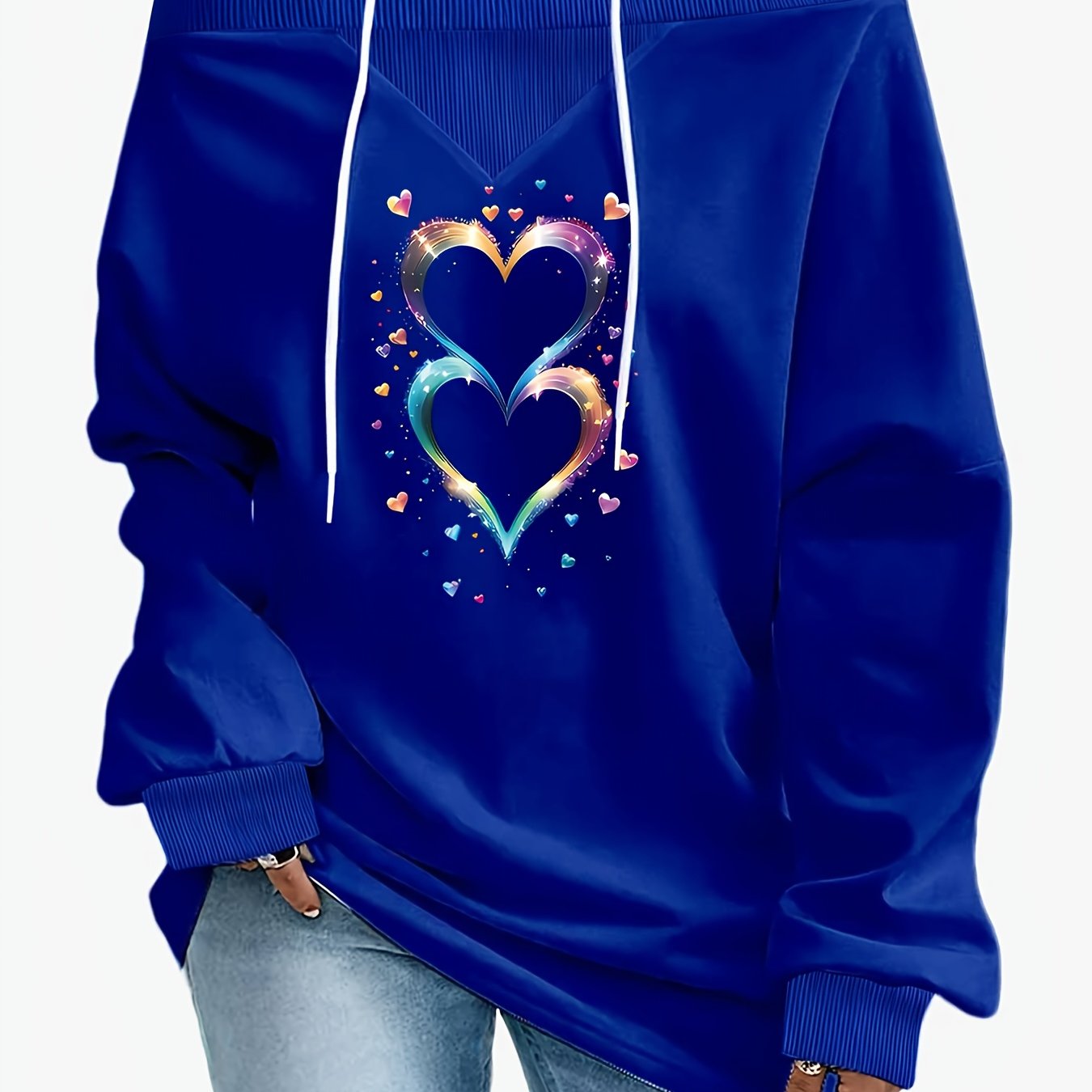 TEMU Plus Size - Plus Size - Heart Print, Lazy Style, Plus Size Trendy Fashion -shoulder Sweatshirt, Loose, And Flattering, Us Size 0xl-8xl, Casual