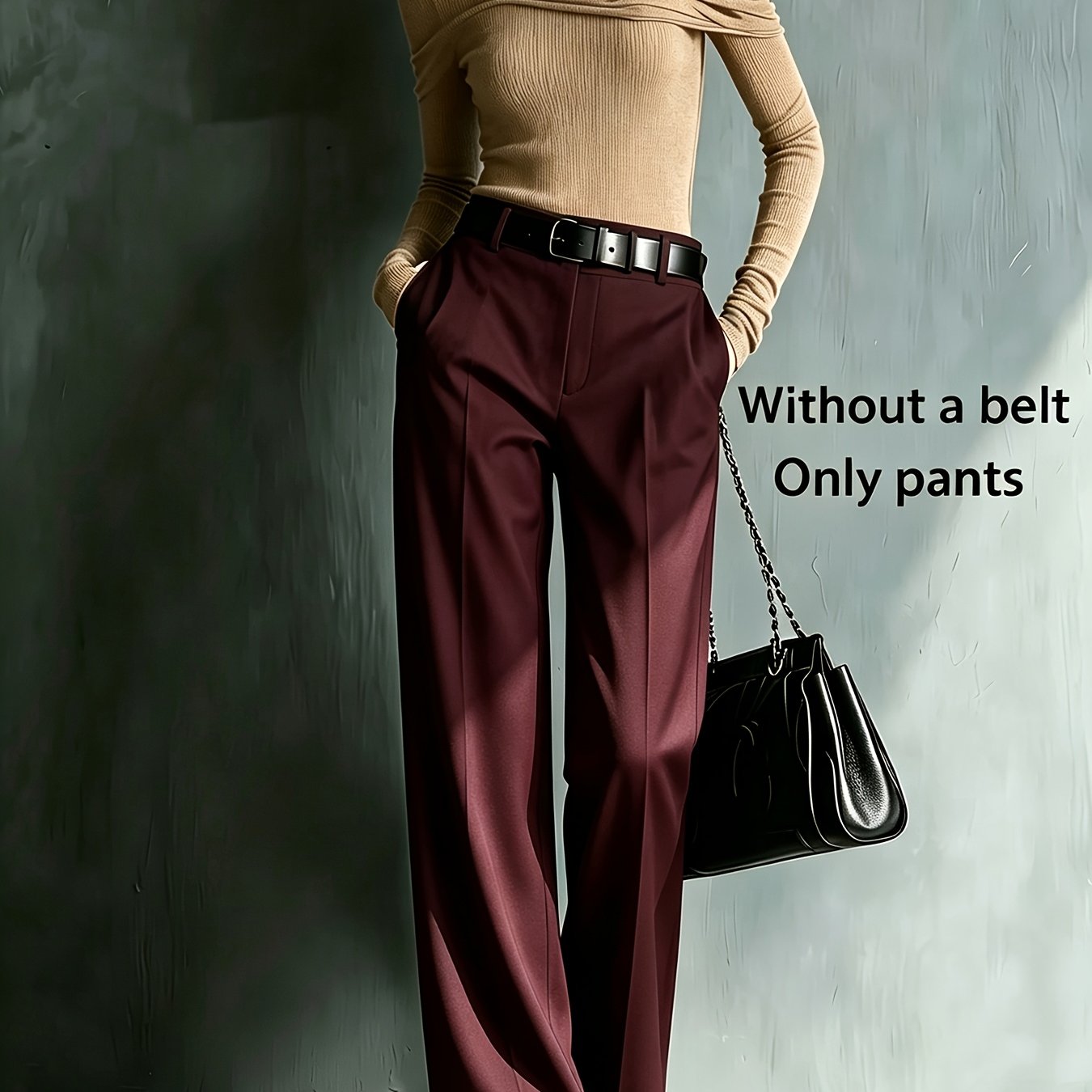TEMU Women's Professional High-end Suit Pants - Belt Not Included, Minimalist Solid Color High-waist Wide-leg Suit Pants, Versatile For Workplace