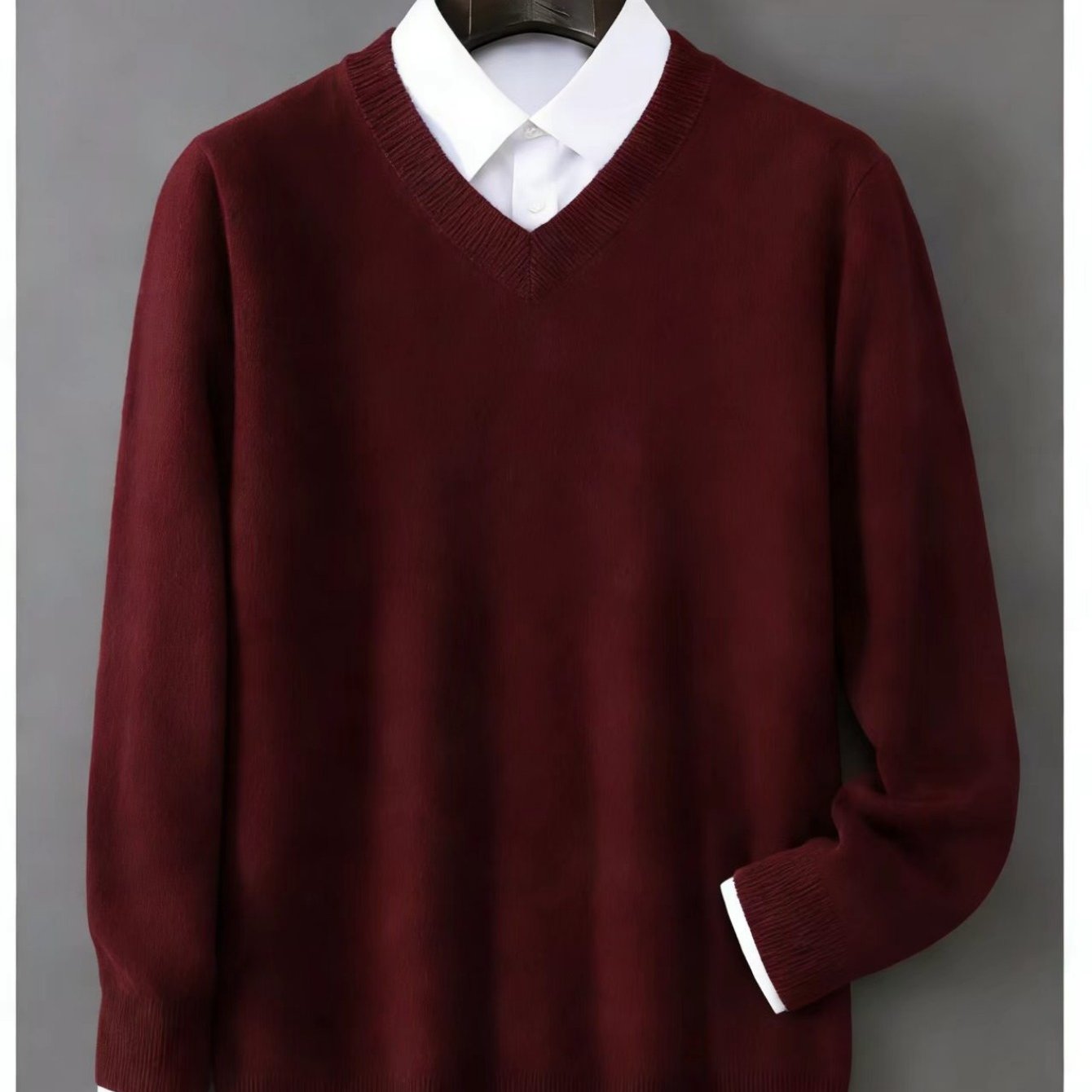 Image of Men's V-neck Wool Sweater For 2026, Suitable For Casual And , Regular Fit With Slightly Stretchy Rib-knit Features, Plus Size